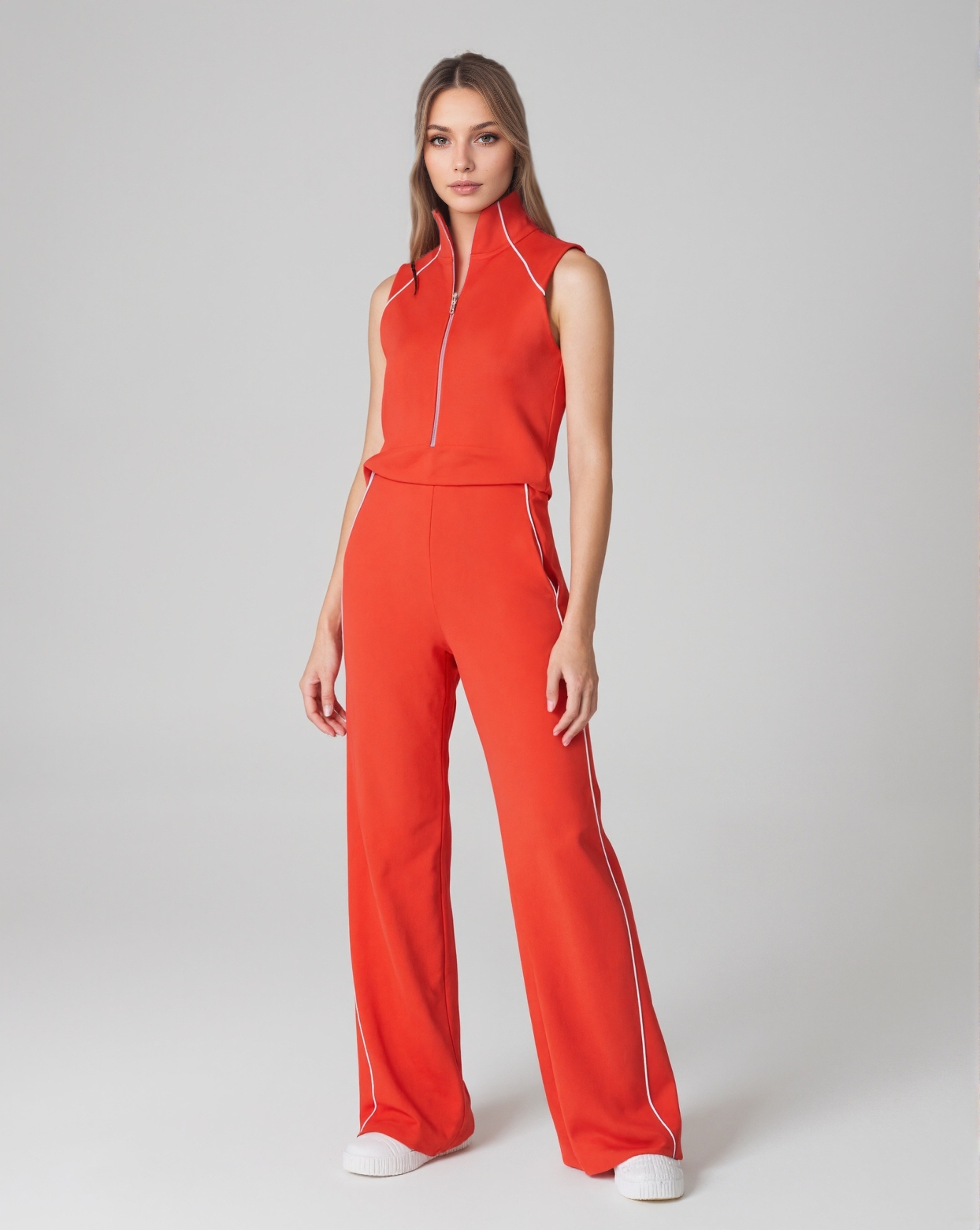 Pique Sleeveless Jumpsuit Lightweight Knit One Piece