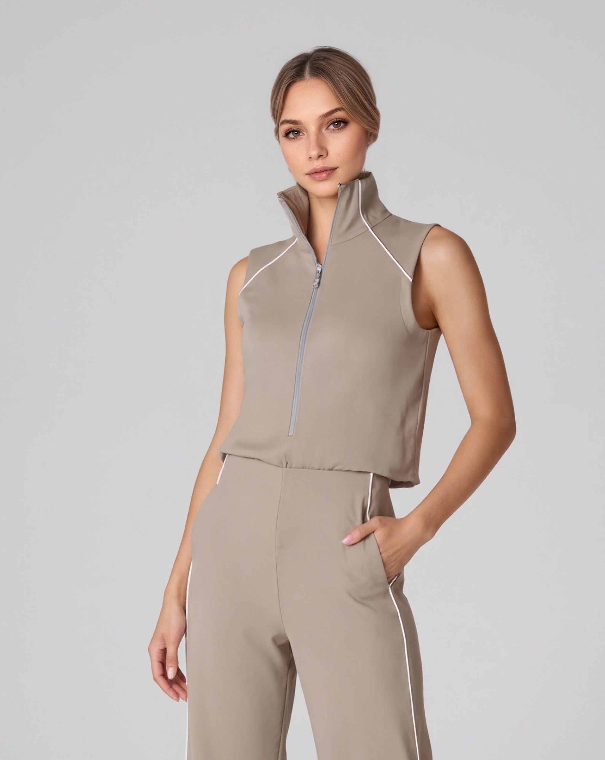 Pique Sleeveless Jumpsuit Lightweight Knit One Piece