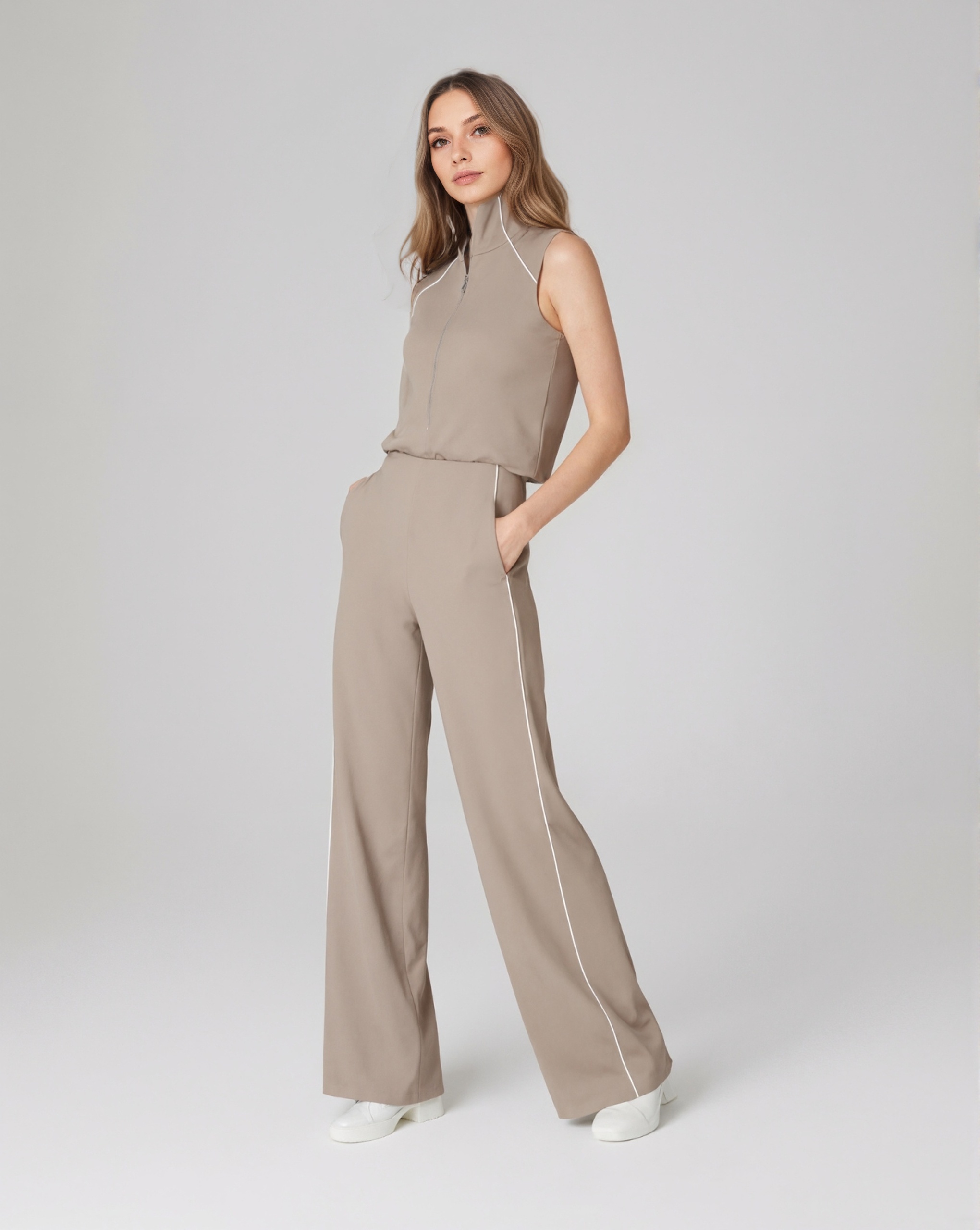 Pique Sleeveless Jumpsuit Lightweight Knit One Piece