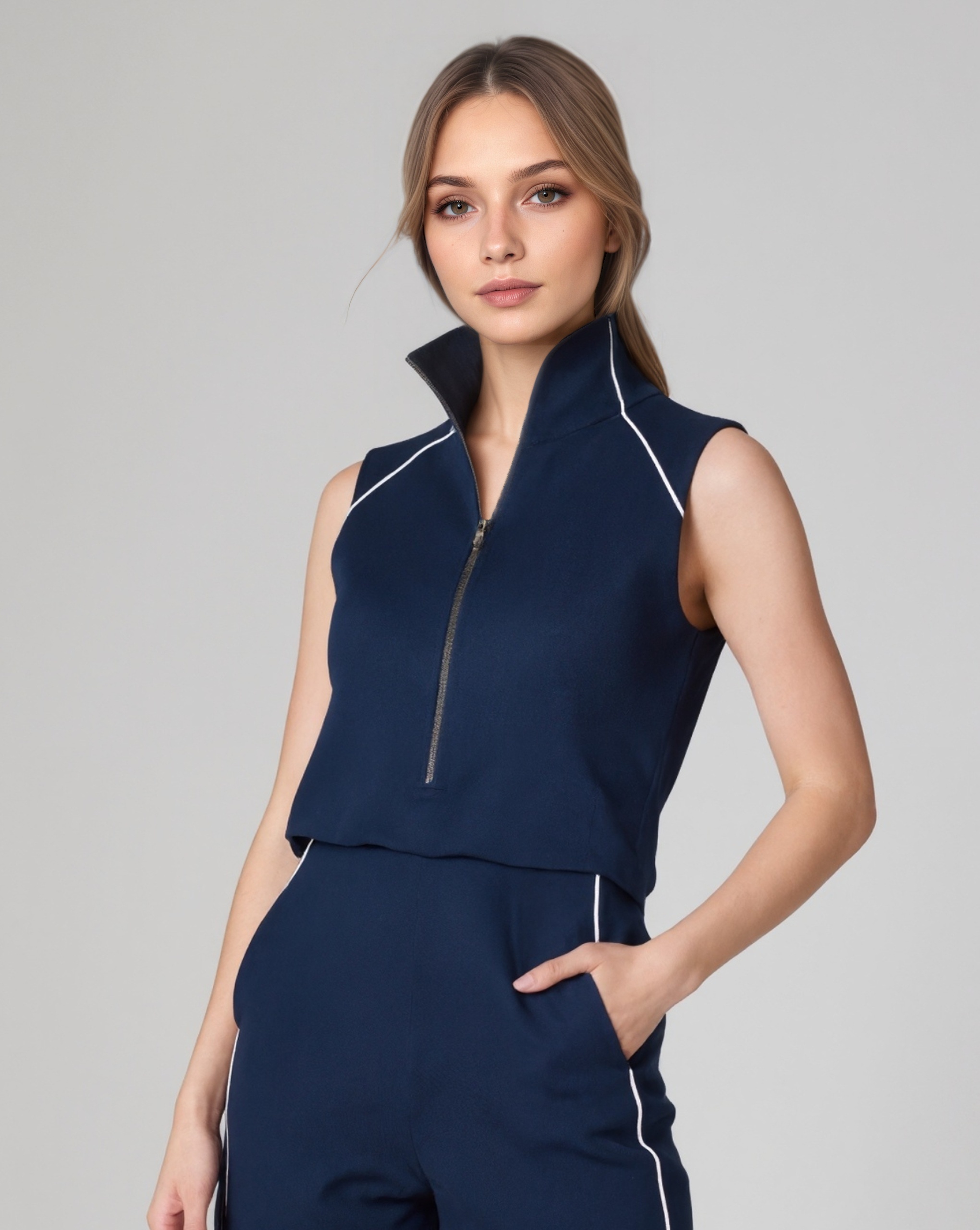 Pique Sleeveless Jumpsuit Lightweight Knit One Piece