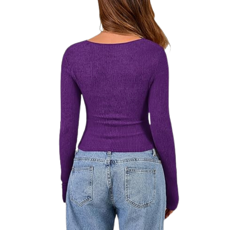 Womens Long Sleeve Cowl Neck Ribbed Knit Slim Fit Top