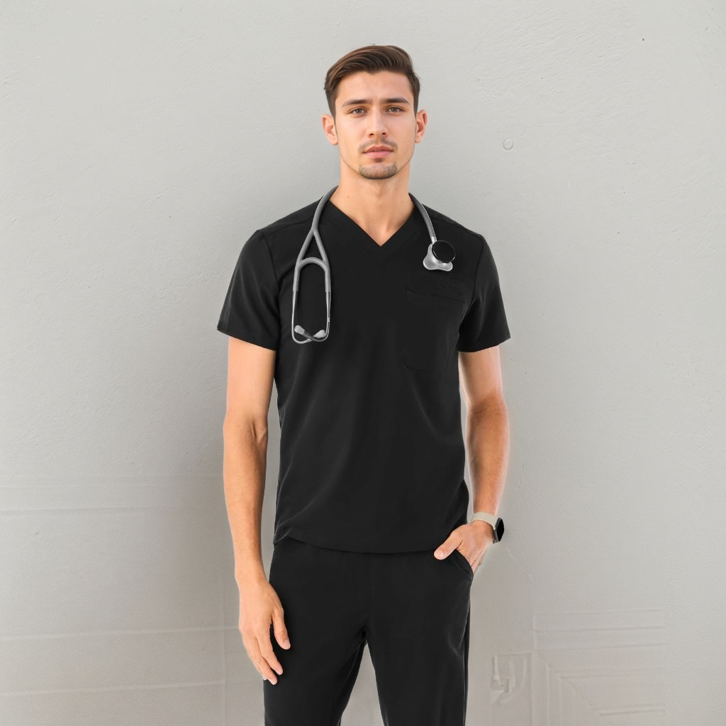 Professional Scrub Top For Men With Double Pocket And Pen Sleeve