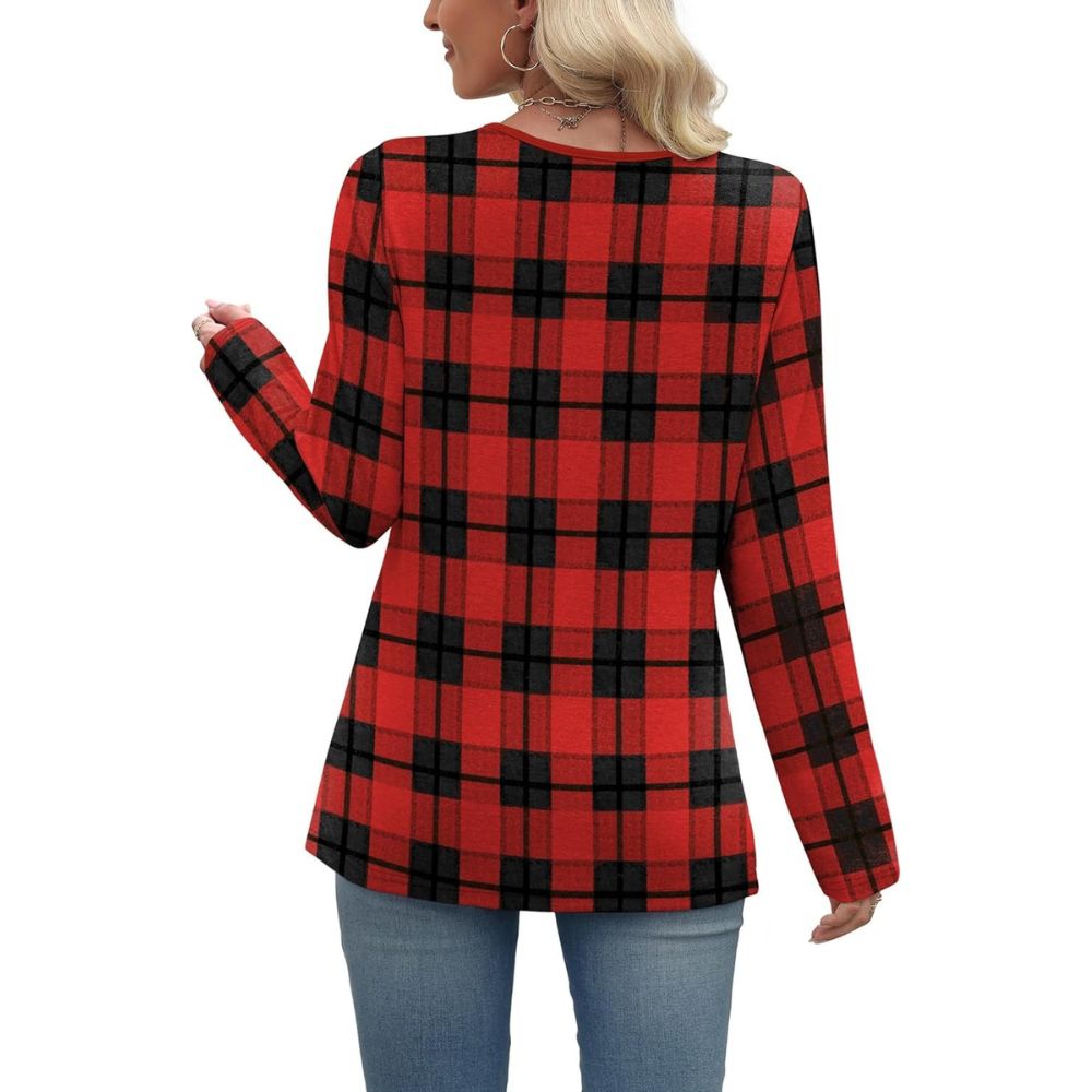 Long Sleeve Shirts for Women Fall Outfits V Neck T Shirts Button Down Tunic Tops
