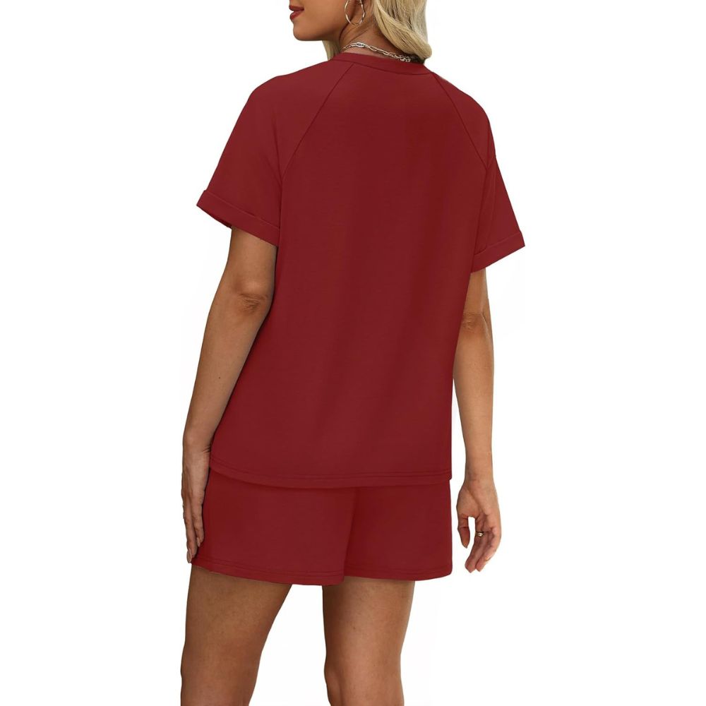 Women's 2 Piece Lounge Sets Short Sleeve T-Shirt and Drawstring Shorts