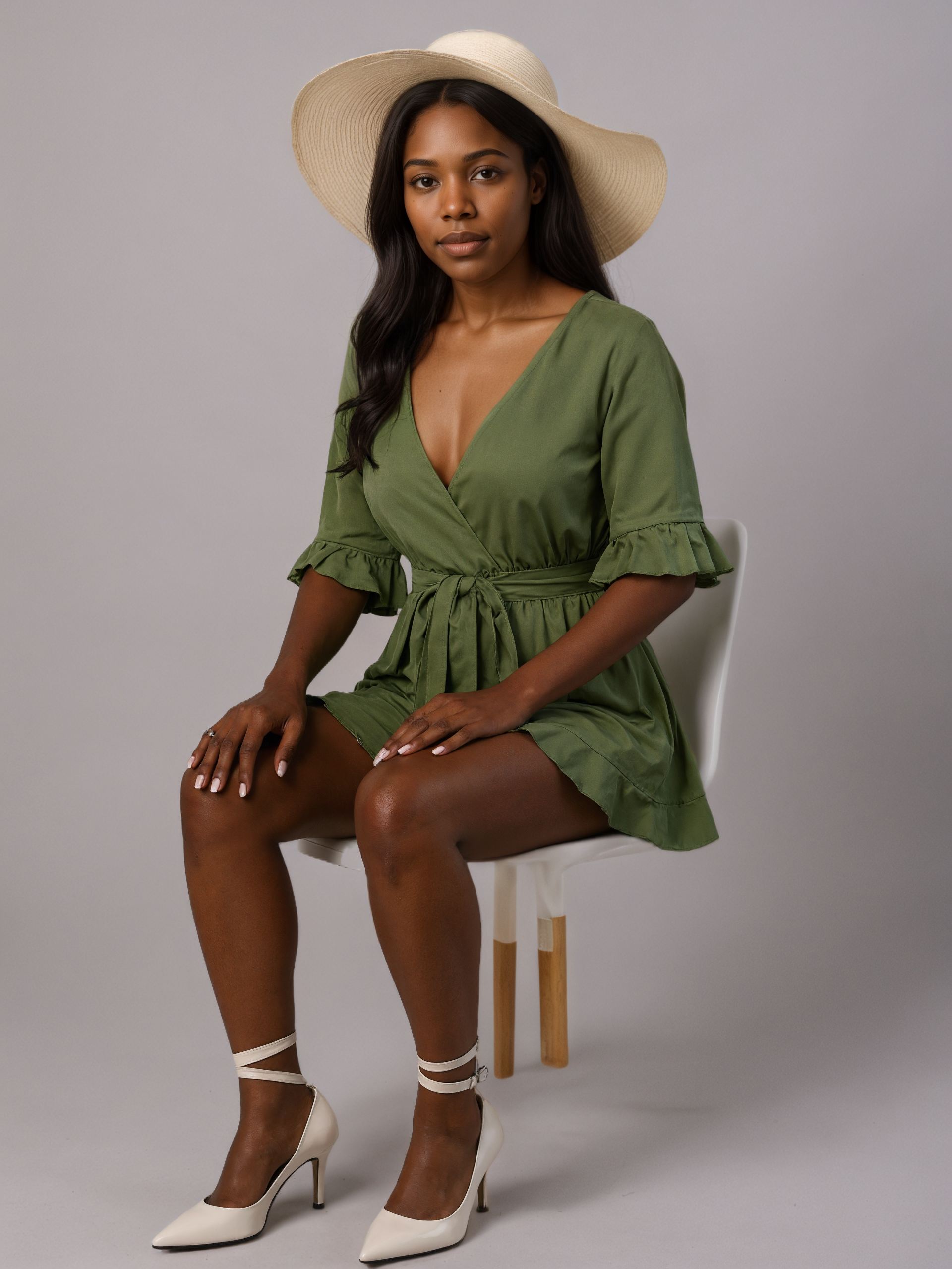 Ruffle Sleeve Belted Short Romper