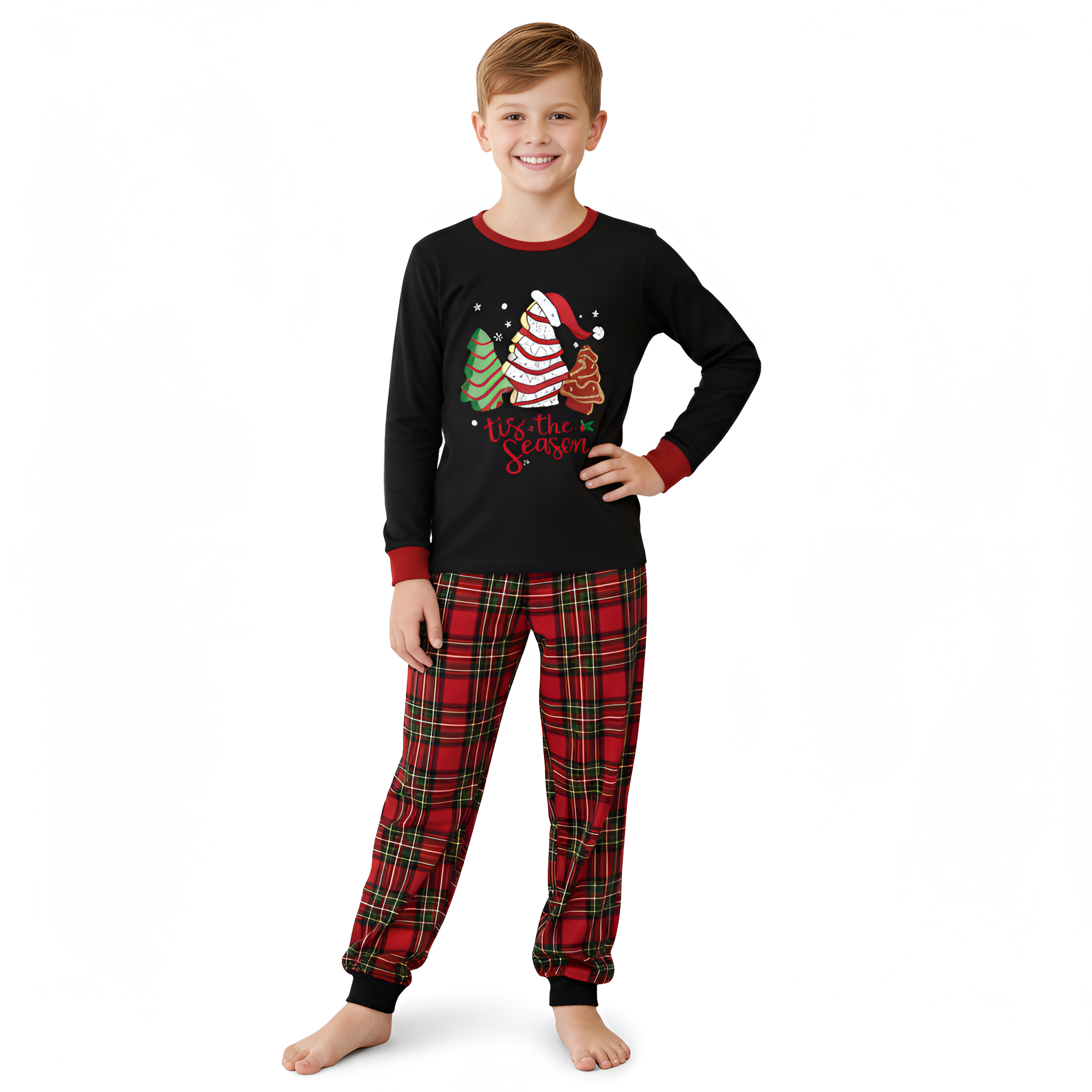 Santa Hat Tree Print Family Matching Pajama SetsSanta Hat Tree Print Family Matching Pajama Sets - Image 4