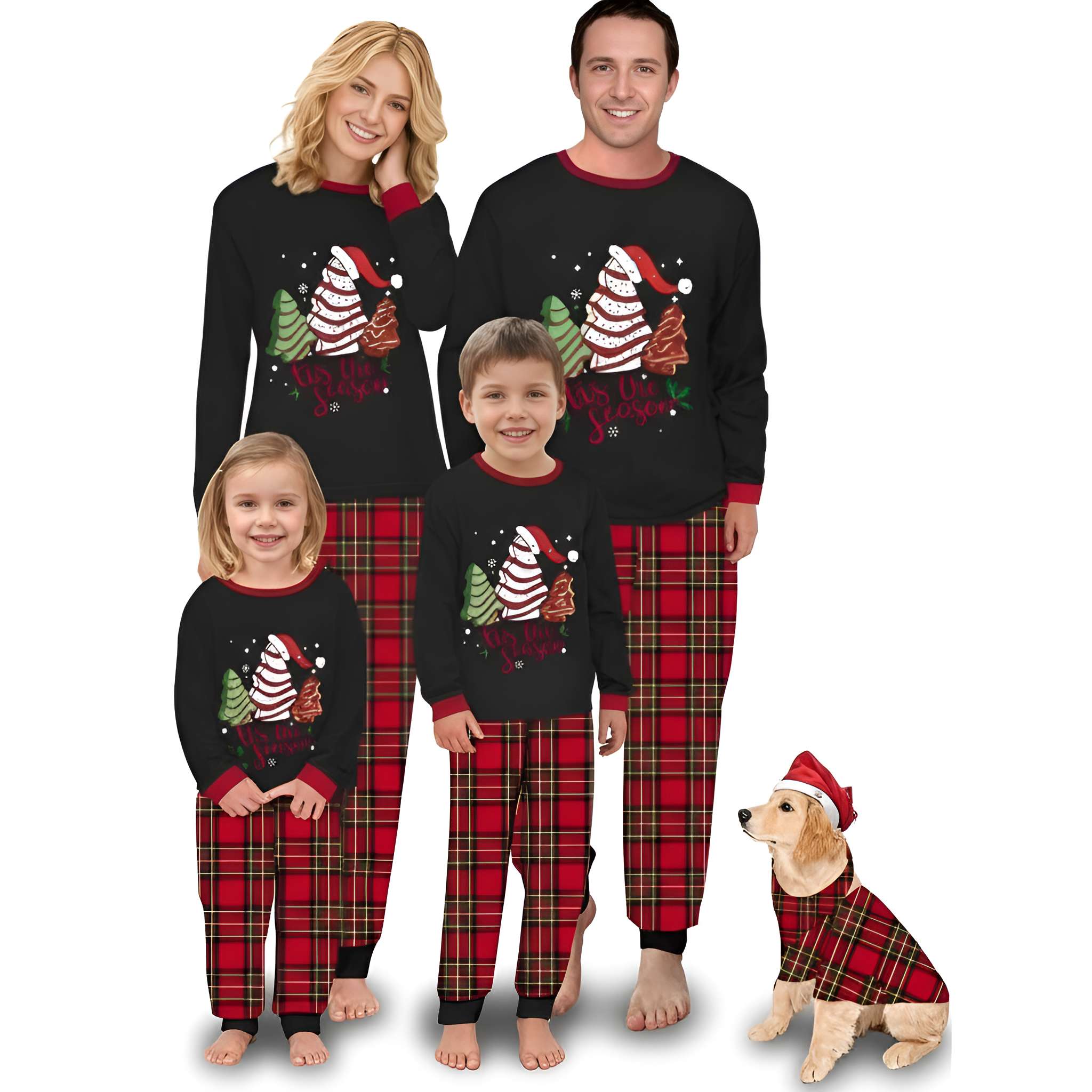 Santa Hat Tree Print Family Matching Pajama Sets
