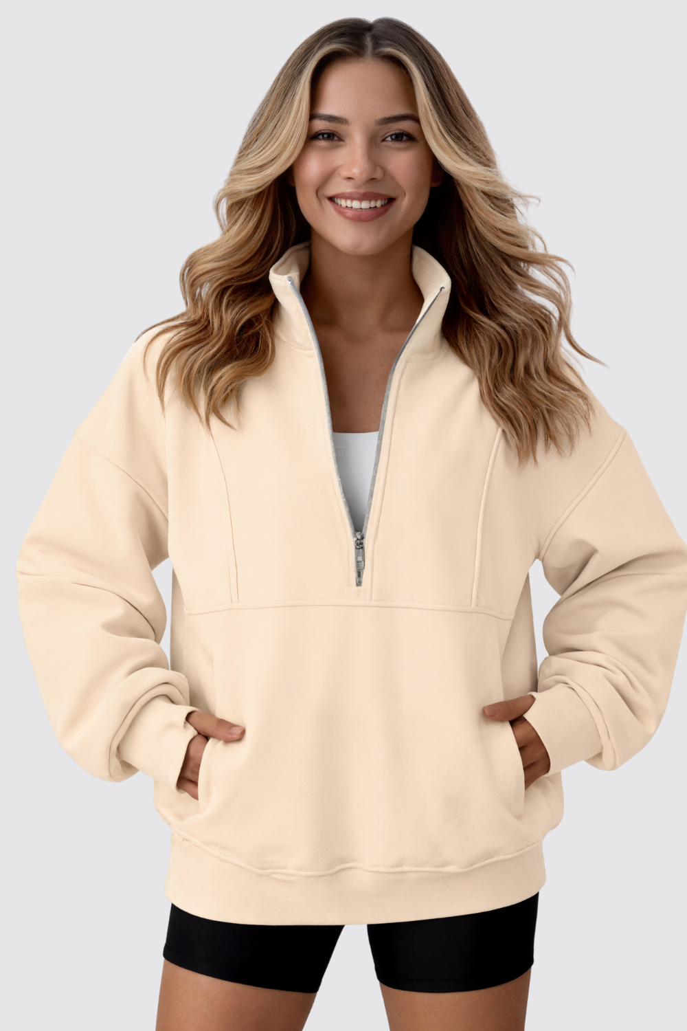 Quarter Zip Oversized Fleece Sweatshirt Cozy Pullover Hoodie