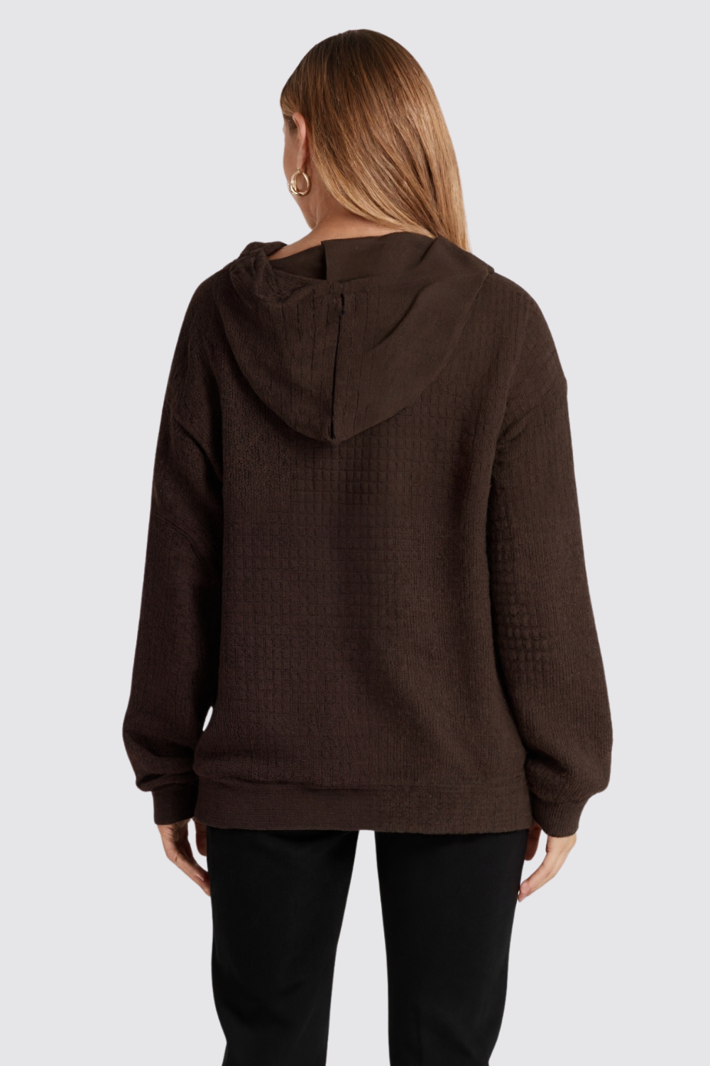 Casual Long Sleeve Drawstring Waffle Pullover Hoodie