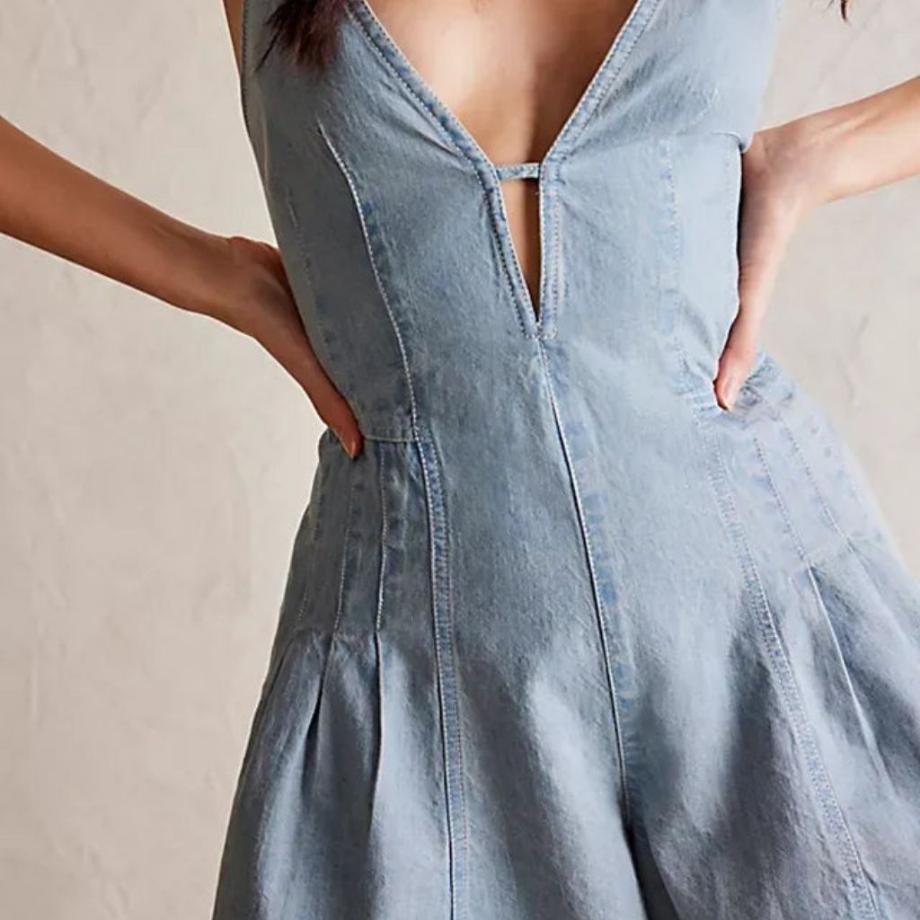 Sleeveless Flared Denim Romper