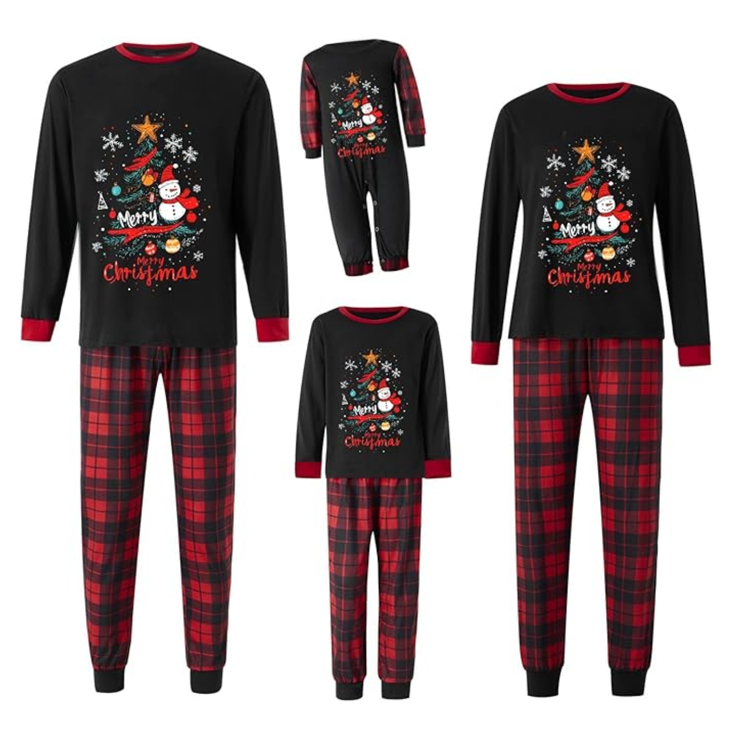 Snowman And Christmas Tree Printed Family Matching Plaid Pajama SetMerry Christmas Snowman Print Family Pajama Set - Image 6