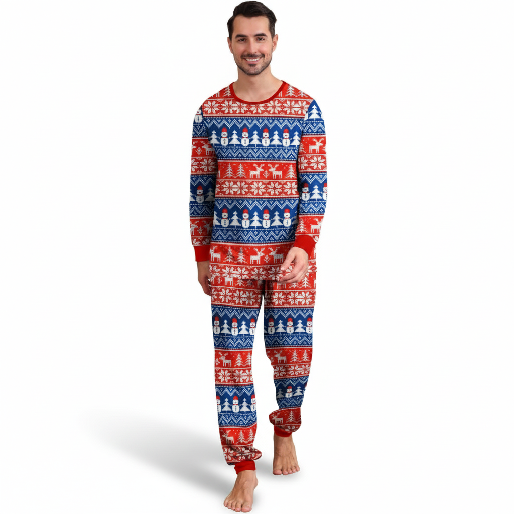 Snowman Design Matching Family Christmas Pajamas With Long Sleeve Tops And LoungewearSnowman Design Matching Family Christmas Pajama Set - Image 3