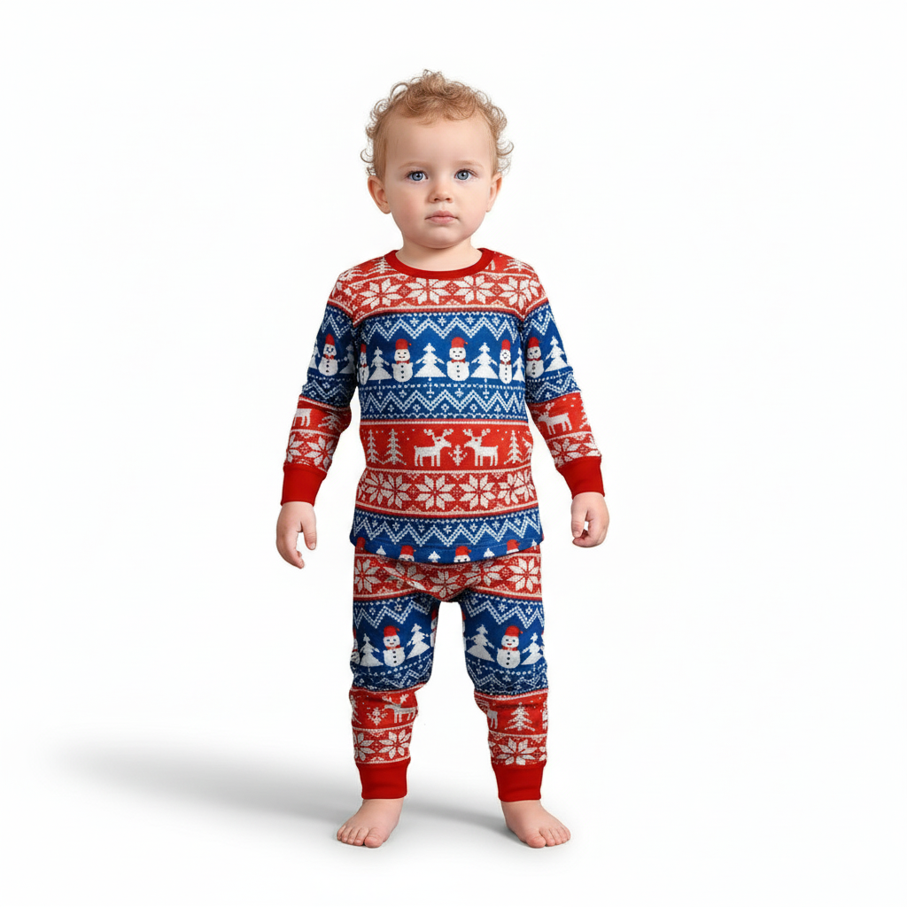 Snowman Design Matching Family Christmas Pajamas With Long Sleeve Tops And LoungewearSnowman Design Matching Family Christmas Pajama Set - Image 5