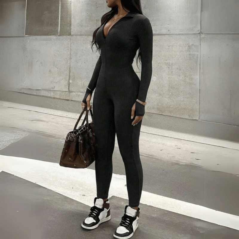 Solid Long Sleeve Jumpsuit For Effortless Style And Comfort