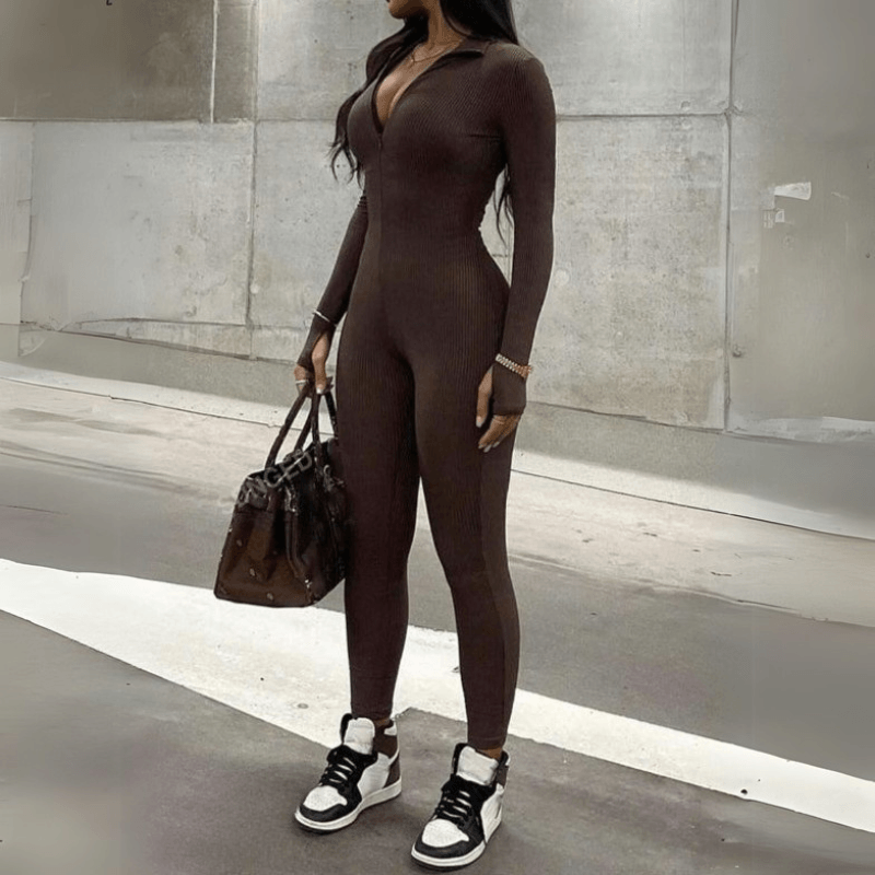 Solid Long Sleeve Jumpsuit For Effortless Style And Comfort