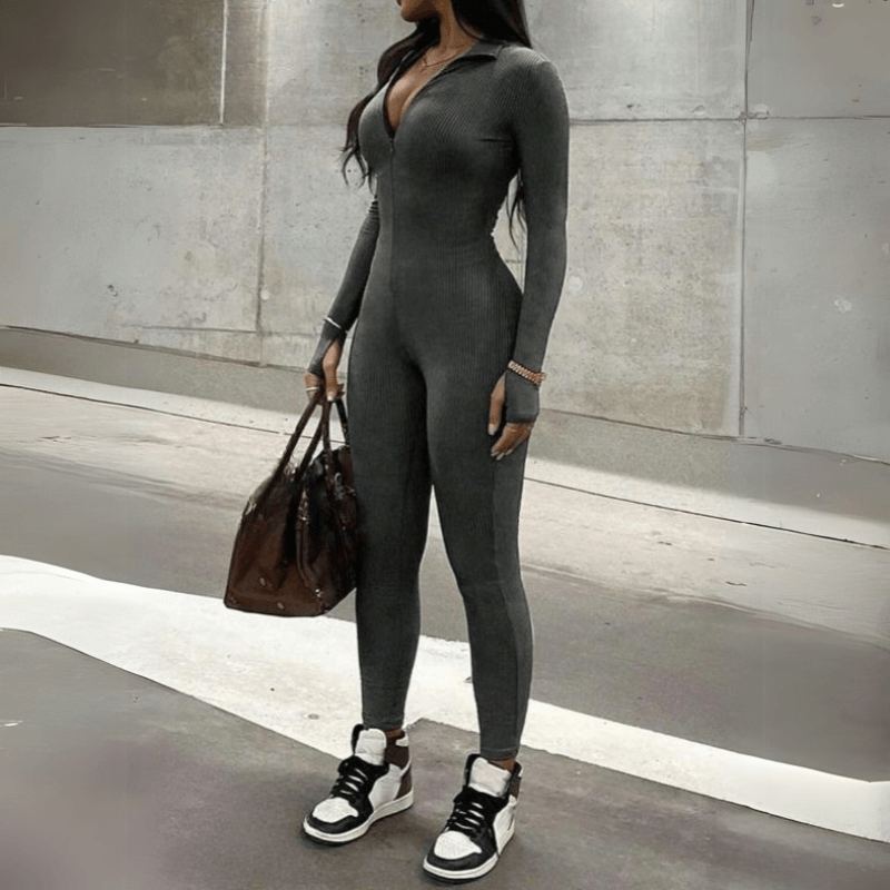 Solid Long Sleeve Jumpsuit For Effortless Style And Comfort