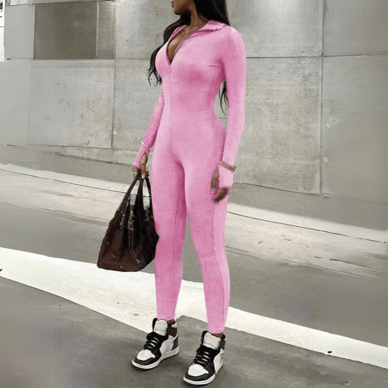 Solid Long Sleeve Jumpsuit For Effortless Style And Comfort