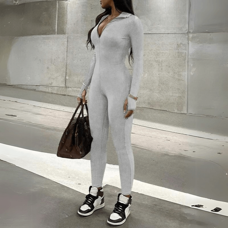 Solid Long Sleeve Jumpsuit For Effortless Style And Comfort