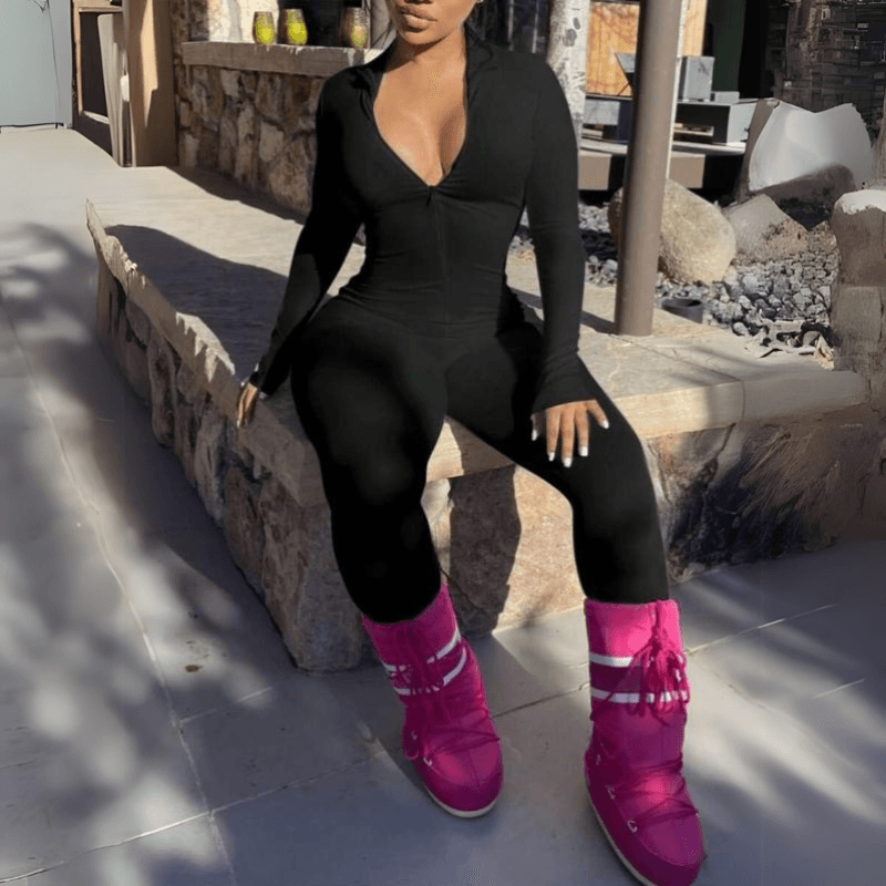 Solid Long Sleeve Jumpsuit For Effortless Style And Comfort