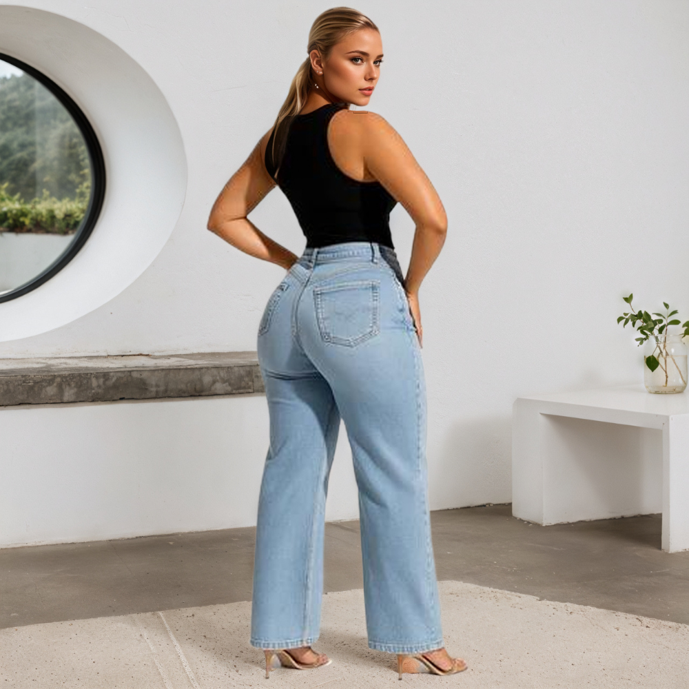 Straight Cut Button Fly Jeans