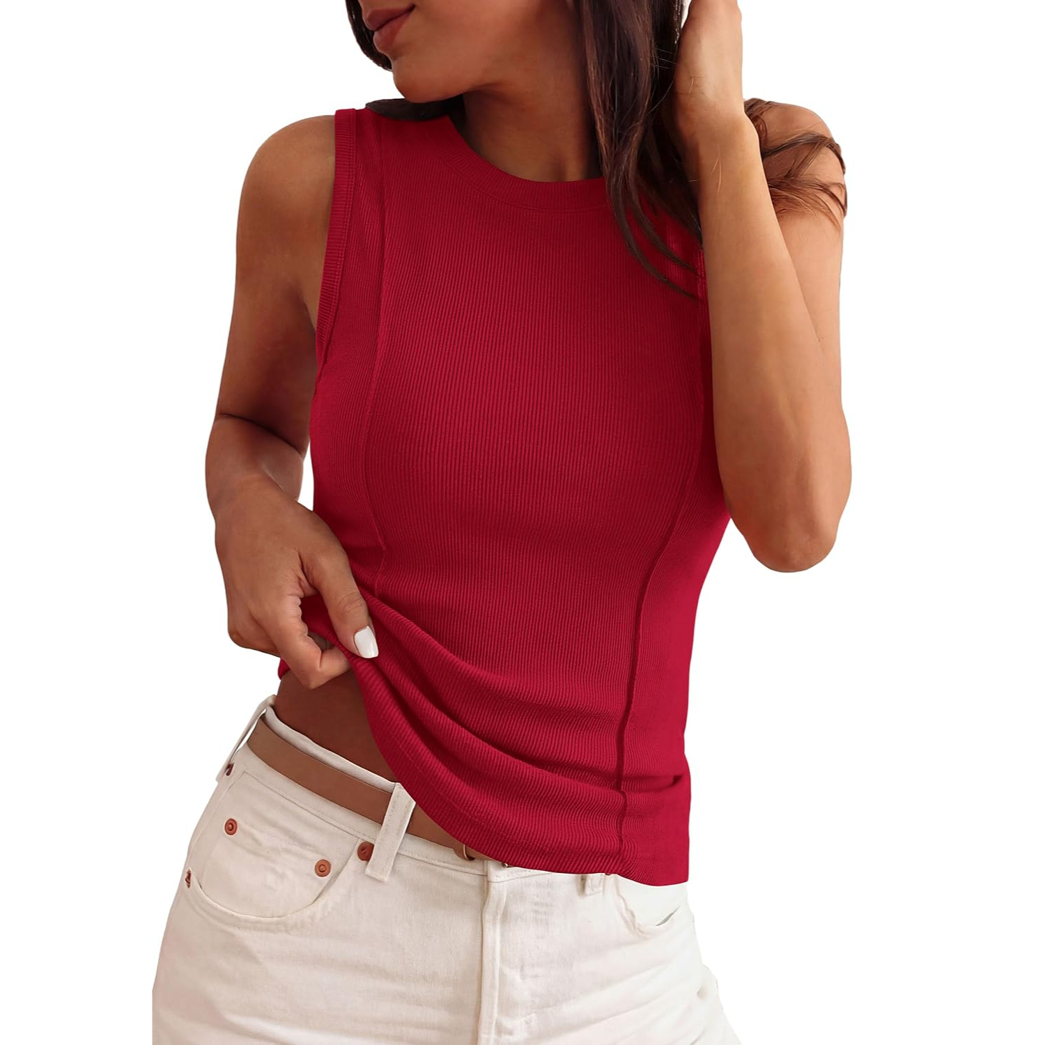 Summer Fitted Basic Sleeveless Tank Shirts For Women