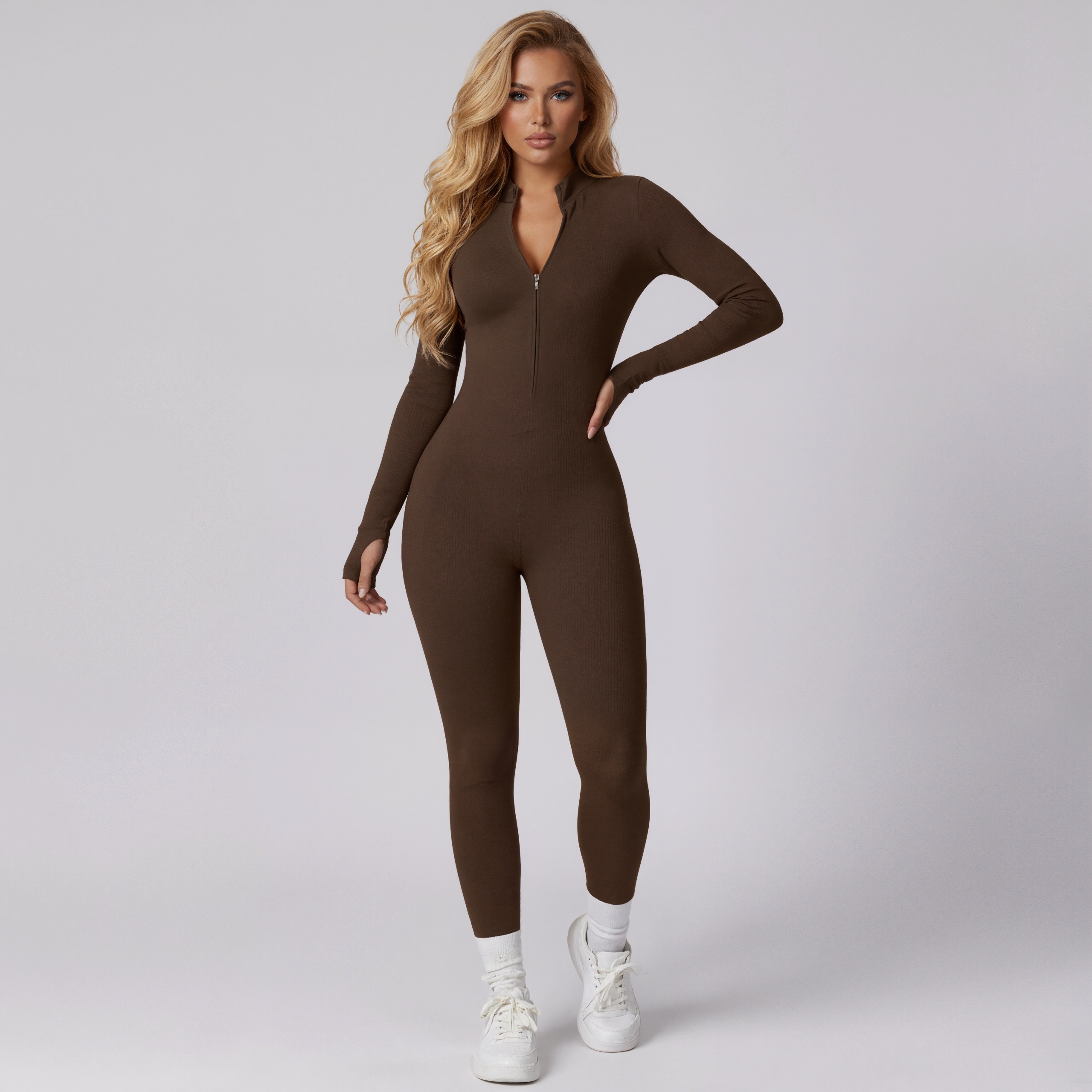 Thermal Zip Up Long Sleeve Jumpsuit