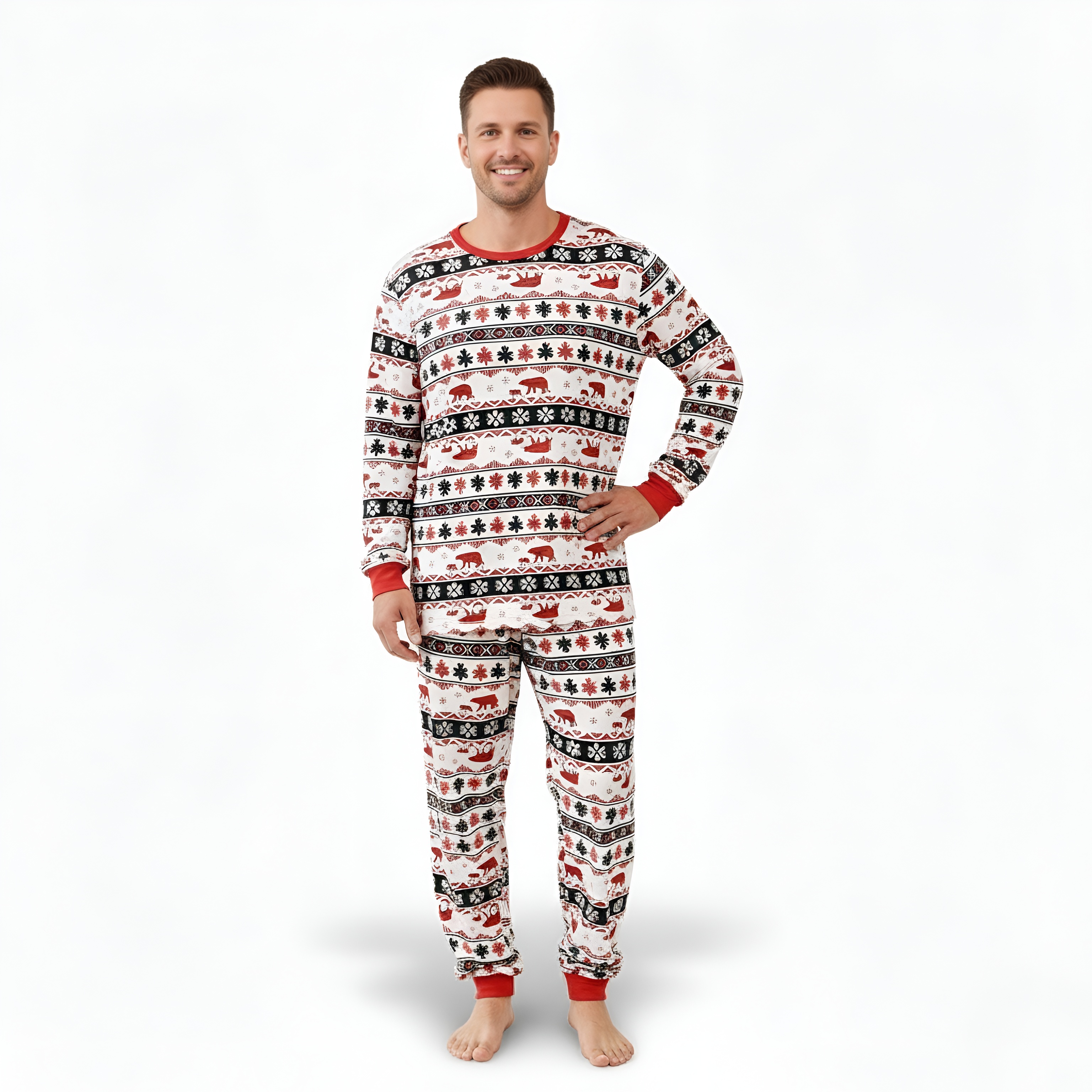 Tree Design Matching Family Christmas PajamasFestive Snowflake and Holiday Print Christmas Pajama Set - Image 3