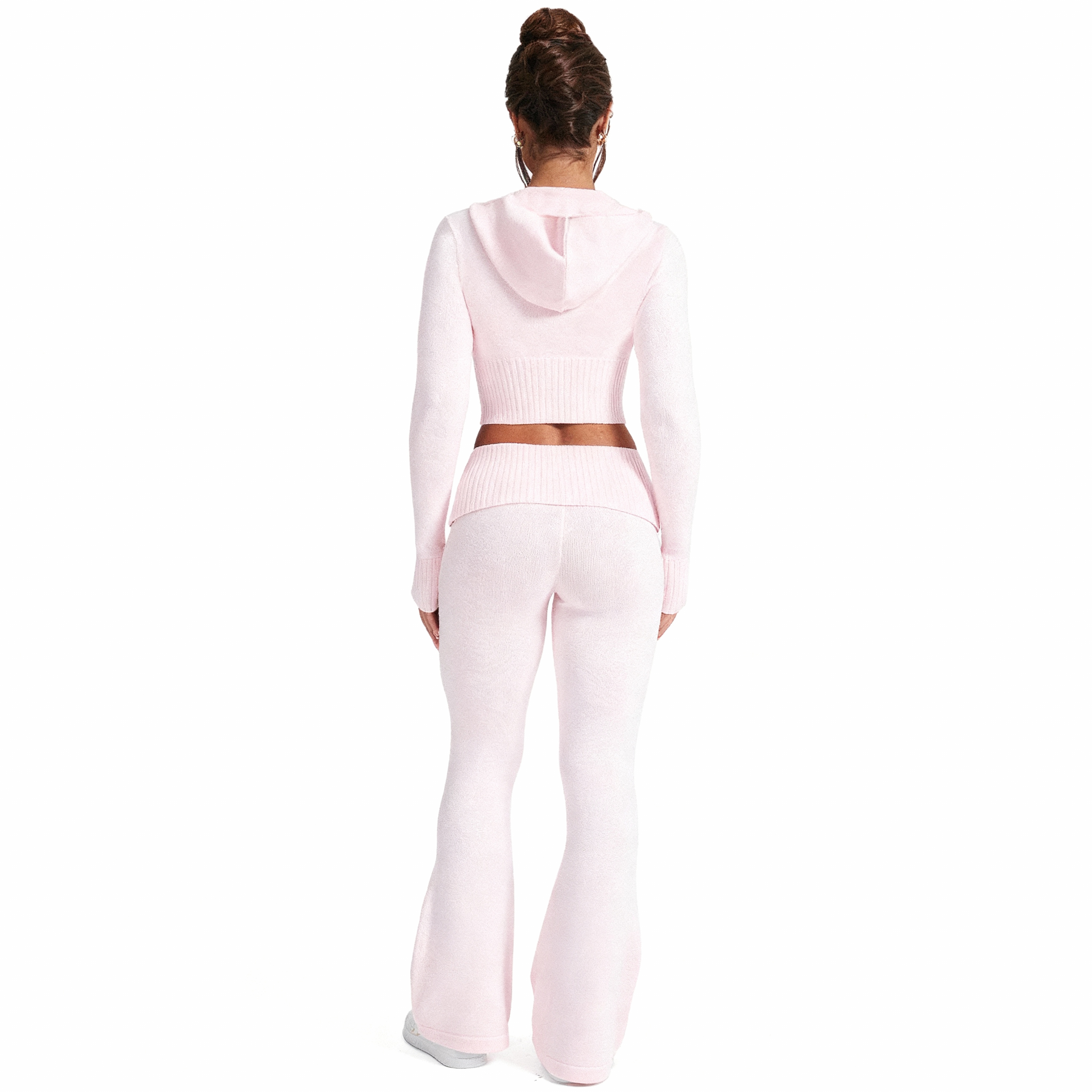 Two Piece Lounge Set With Zip Front Hoodie And Ribbed Knit Pants