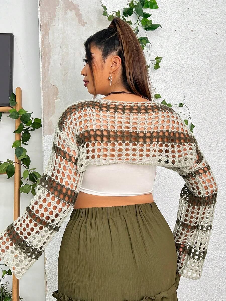 Two Tone Open Knit Crop Sweater