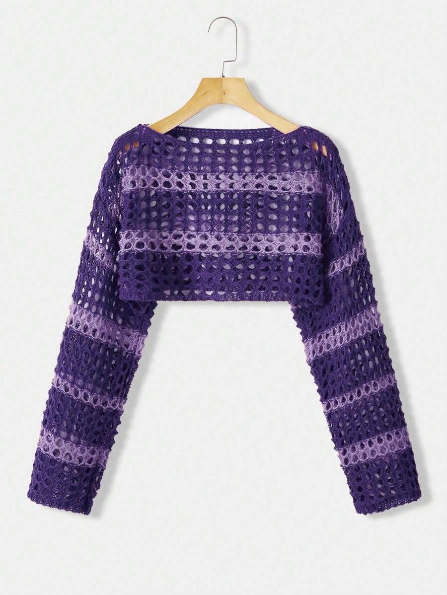 Two Tone Open Knit Crop Sweater