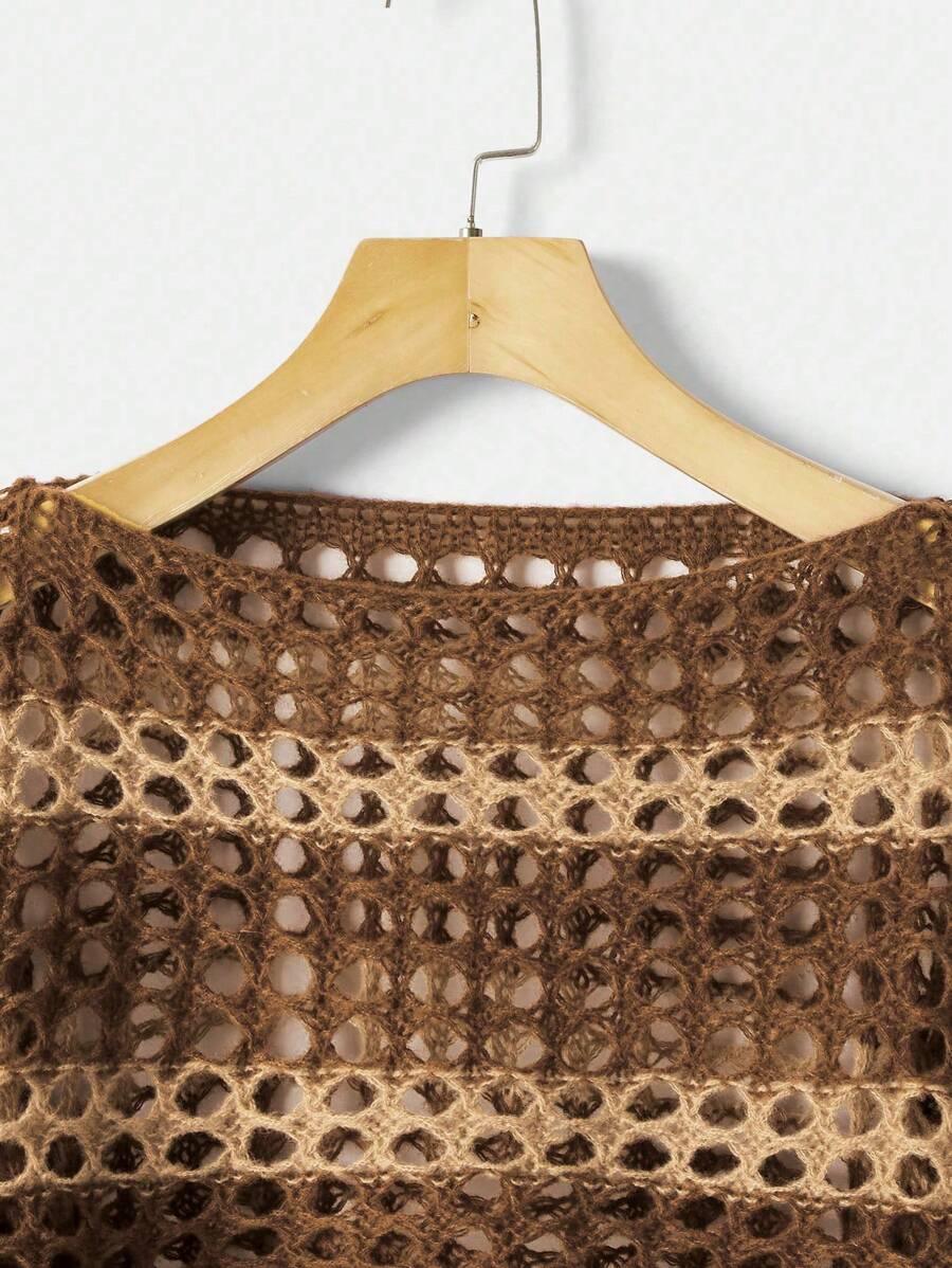 Two Tone Open Knit Crop Sweater