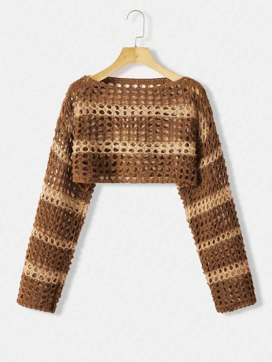 Two Tone Open Knit Crop Sweater