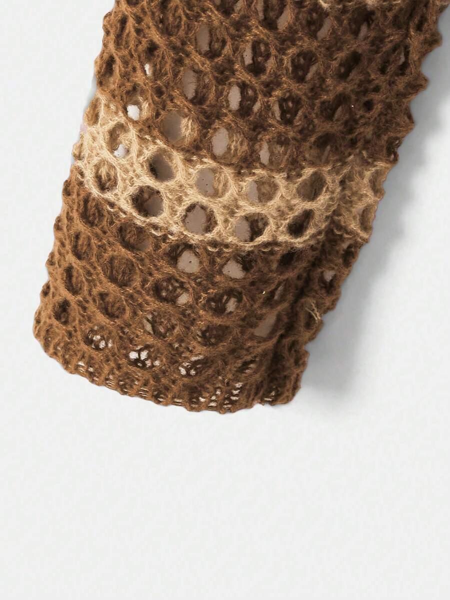 Two Tone Open Knit Crop Sweater