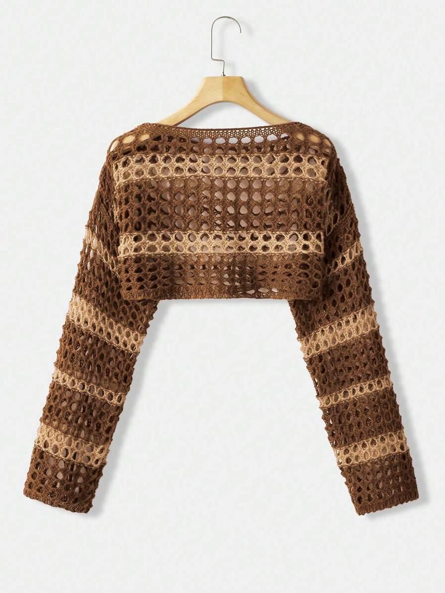 Two Tone Open Knit Crop Sweater