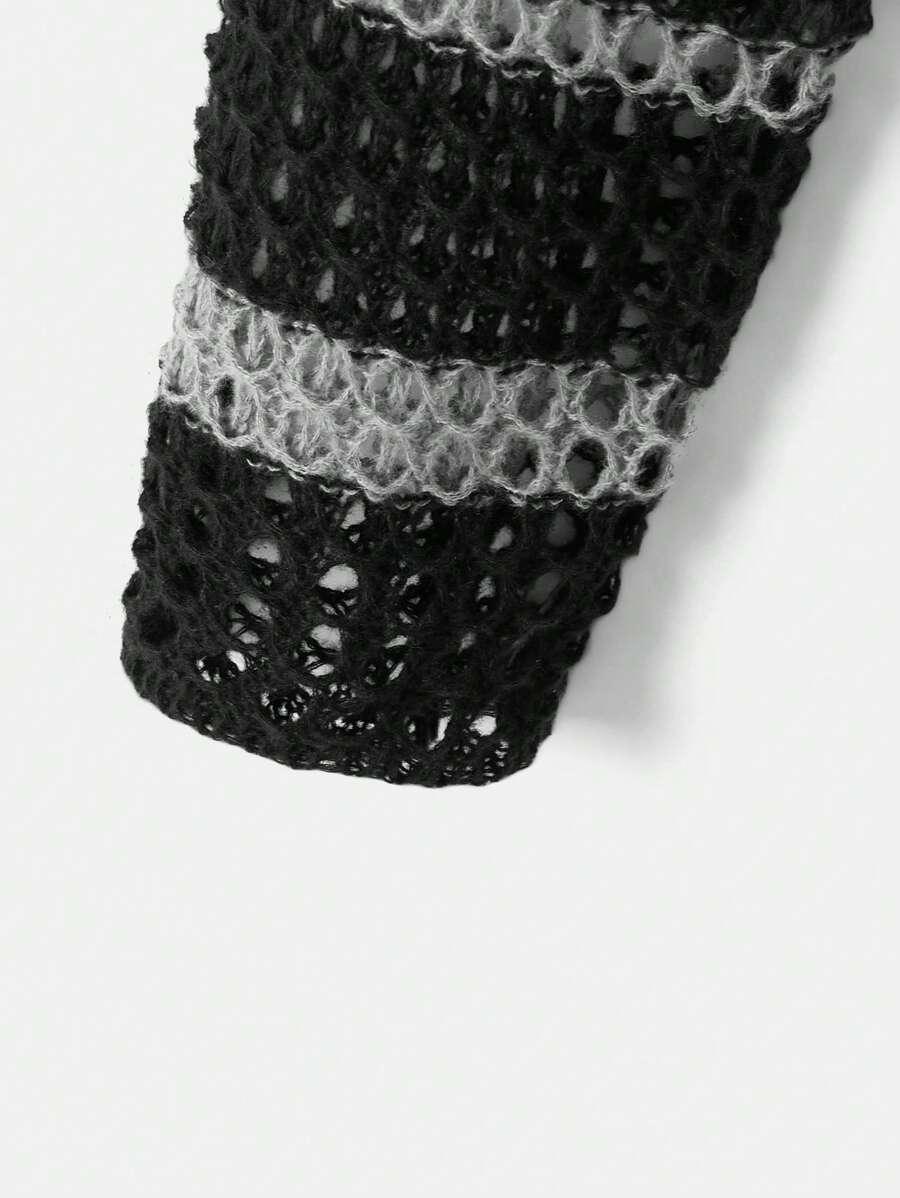 Two Tone Open Knit Crop Sweater