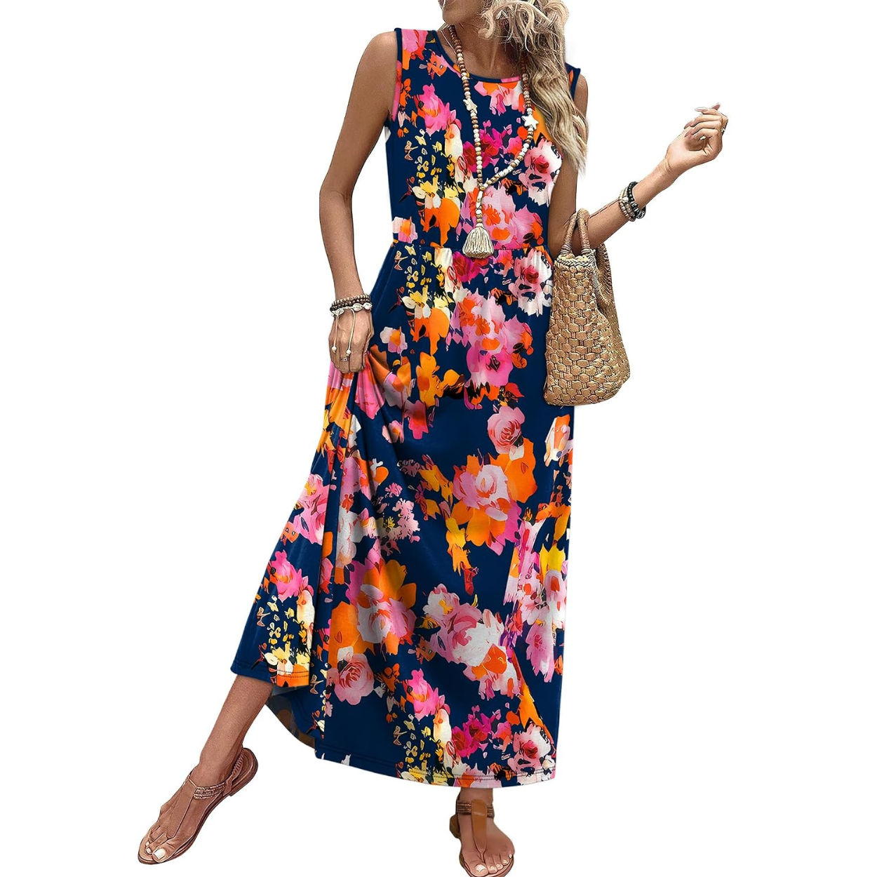 Casual Sleeveless Summer Flowy Maxi Dress For Women