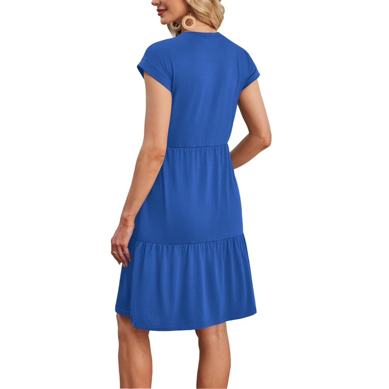 Casual Floral Printed Cap Sleeve Dress For Women