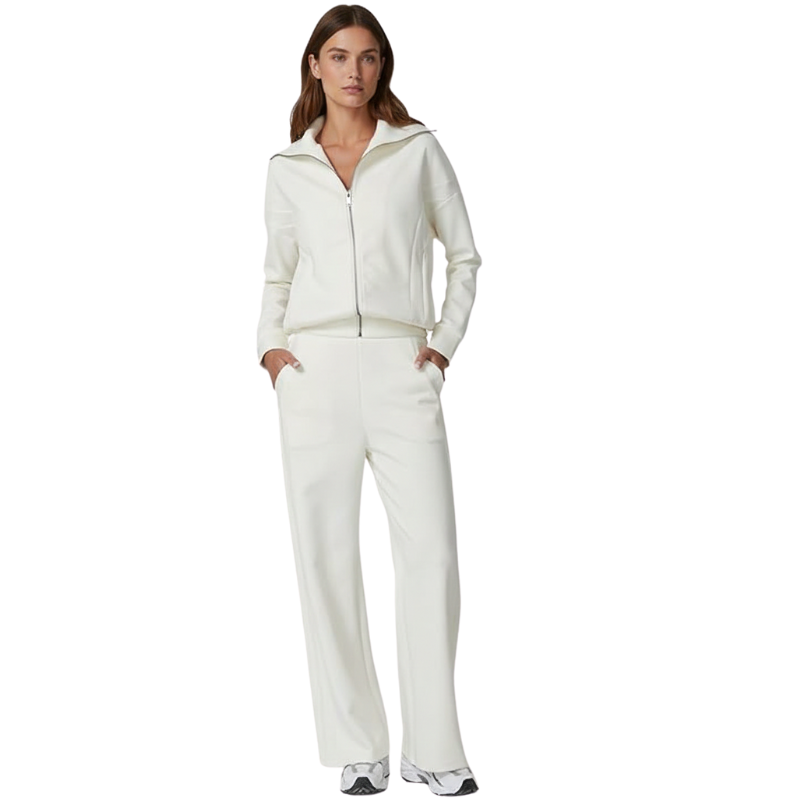 Womens Cotton 2 Piece Outfits Lapel Long Sleeve Zip Up Sweatshirt