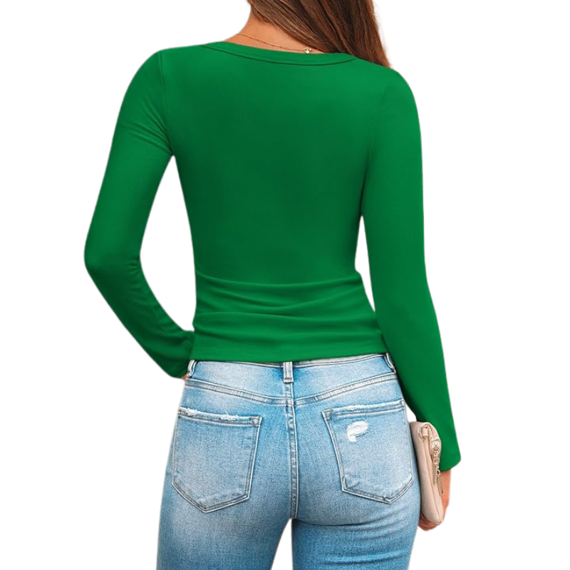 Womens Ribbed Square Neck Top Long Sleeve Slim Fit Basic Shirt For Fall Winter Spring Casual Crop Tee