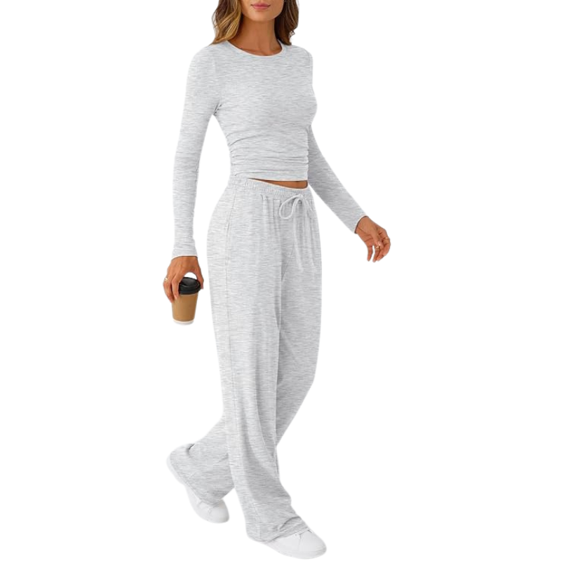 Ruching Top And Wide Drawstring Pants Lounge Set