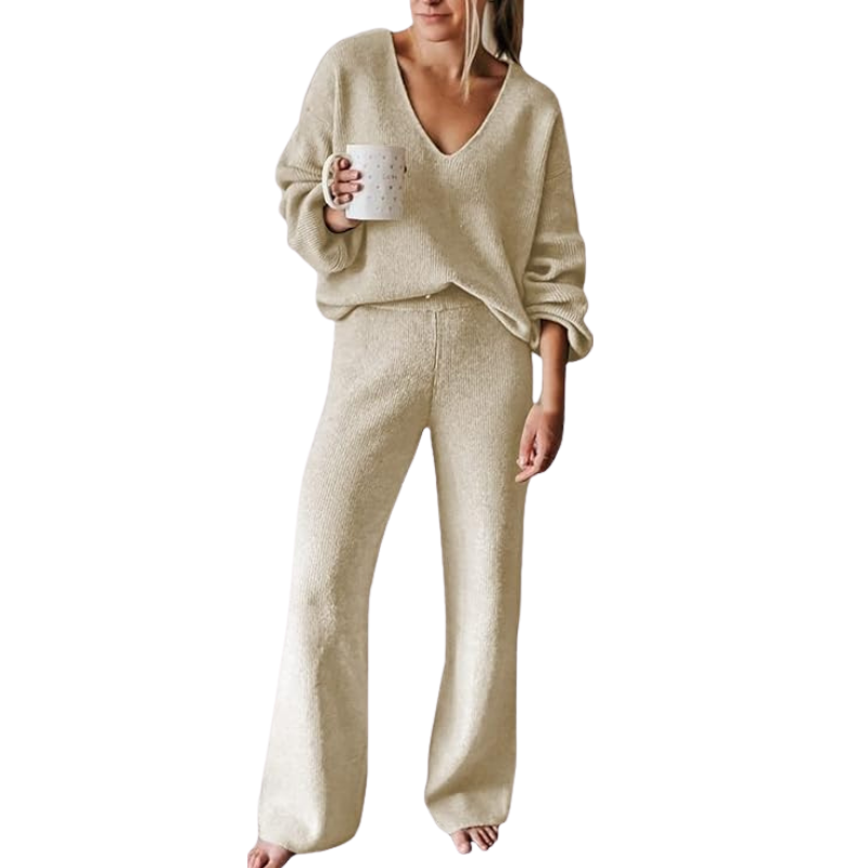 Two Piece Casual Knit Lounge Set With Sweater Top And Pants For Women