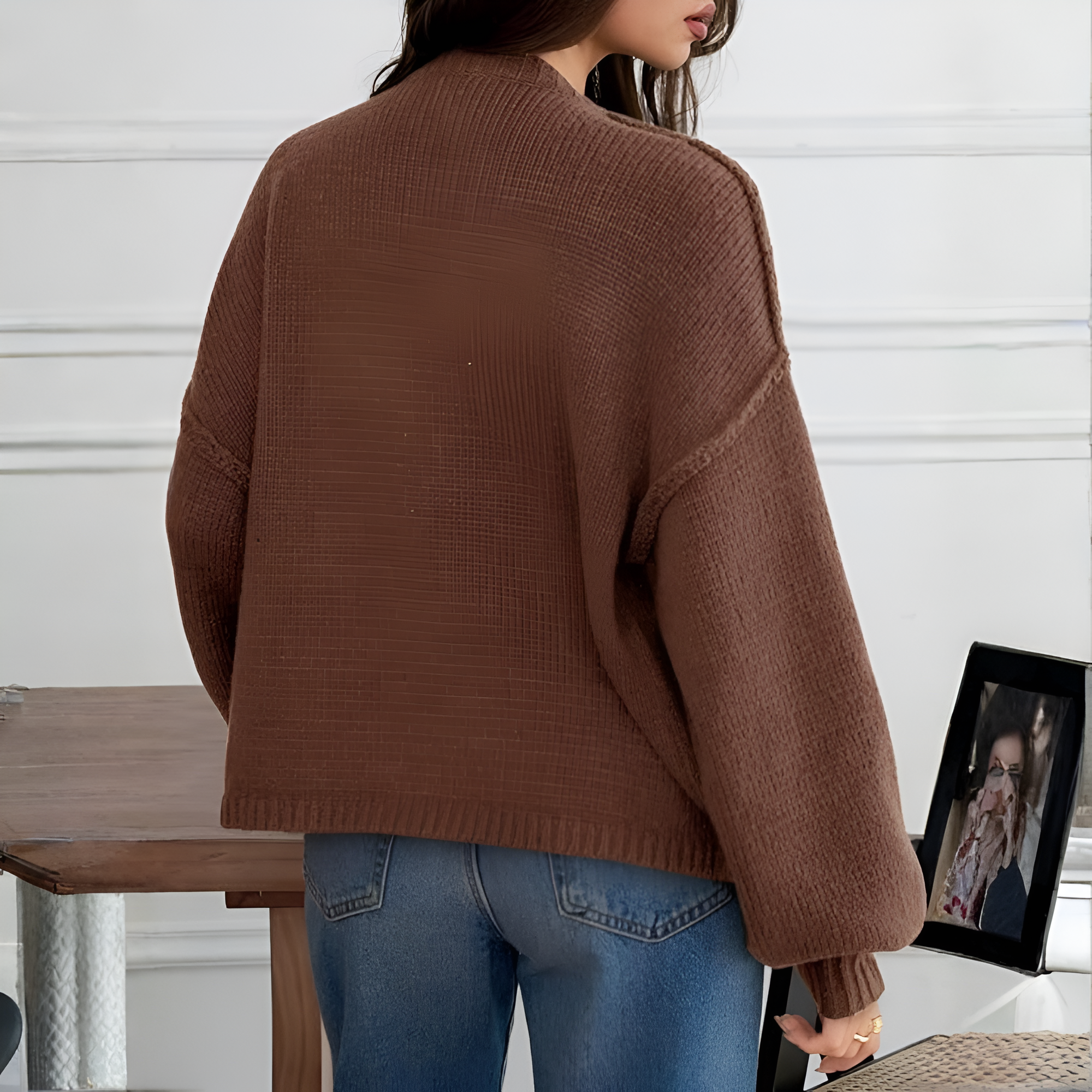 Oversized Button Up Knit Cardigan With Lantern Sleeves