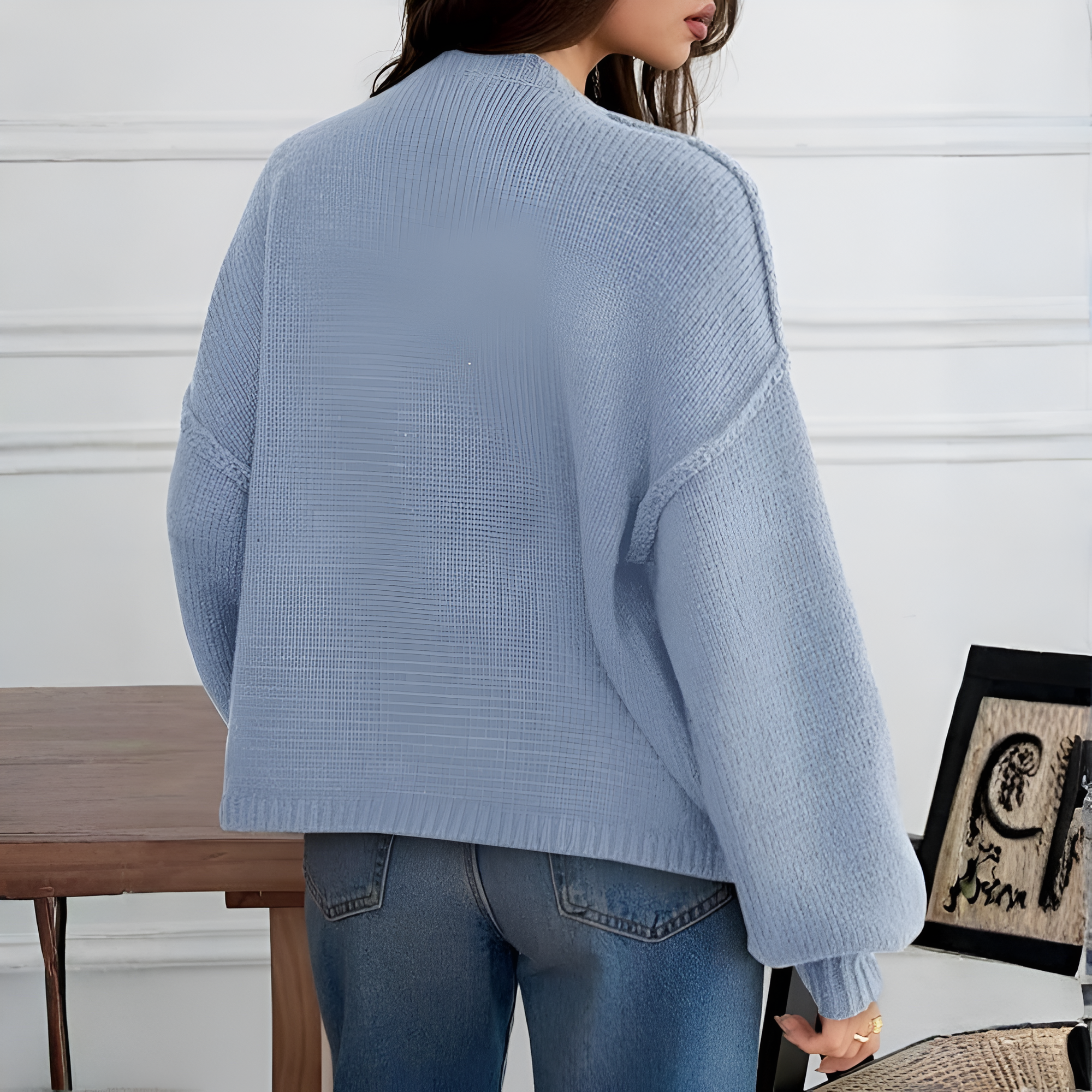 Oversized Button Up Knit Cardigan With Lantern Sleeves