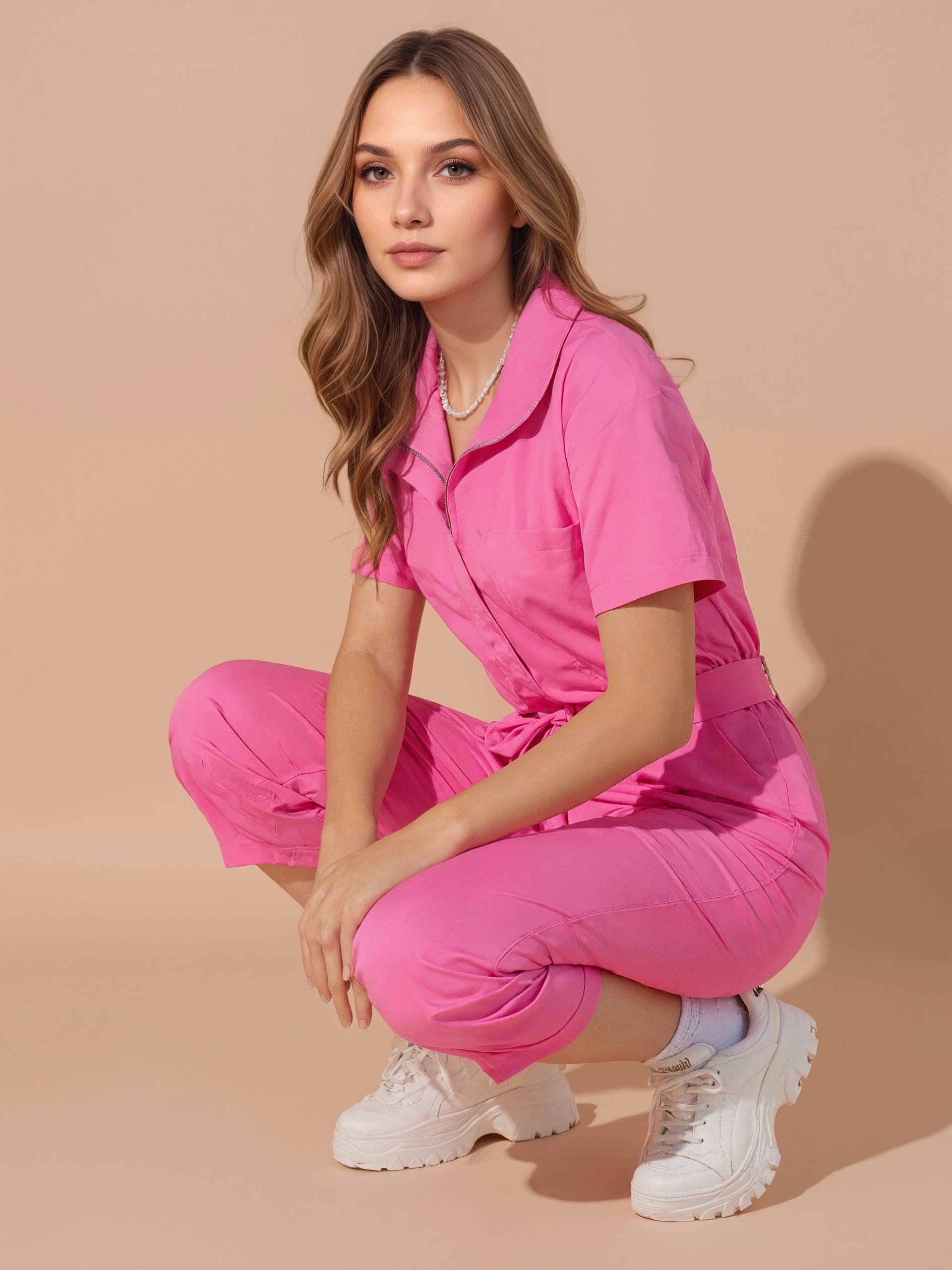 Utility Style Jumpsuit With Front Zipper