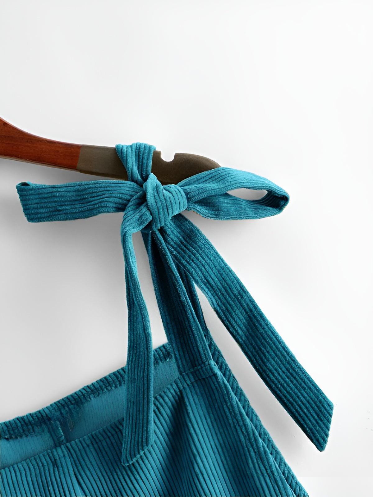 Knot Shoulder Patch Pocket Cord Overall Shorts-Comfy Jumpsuits