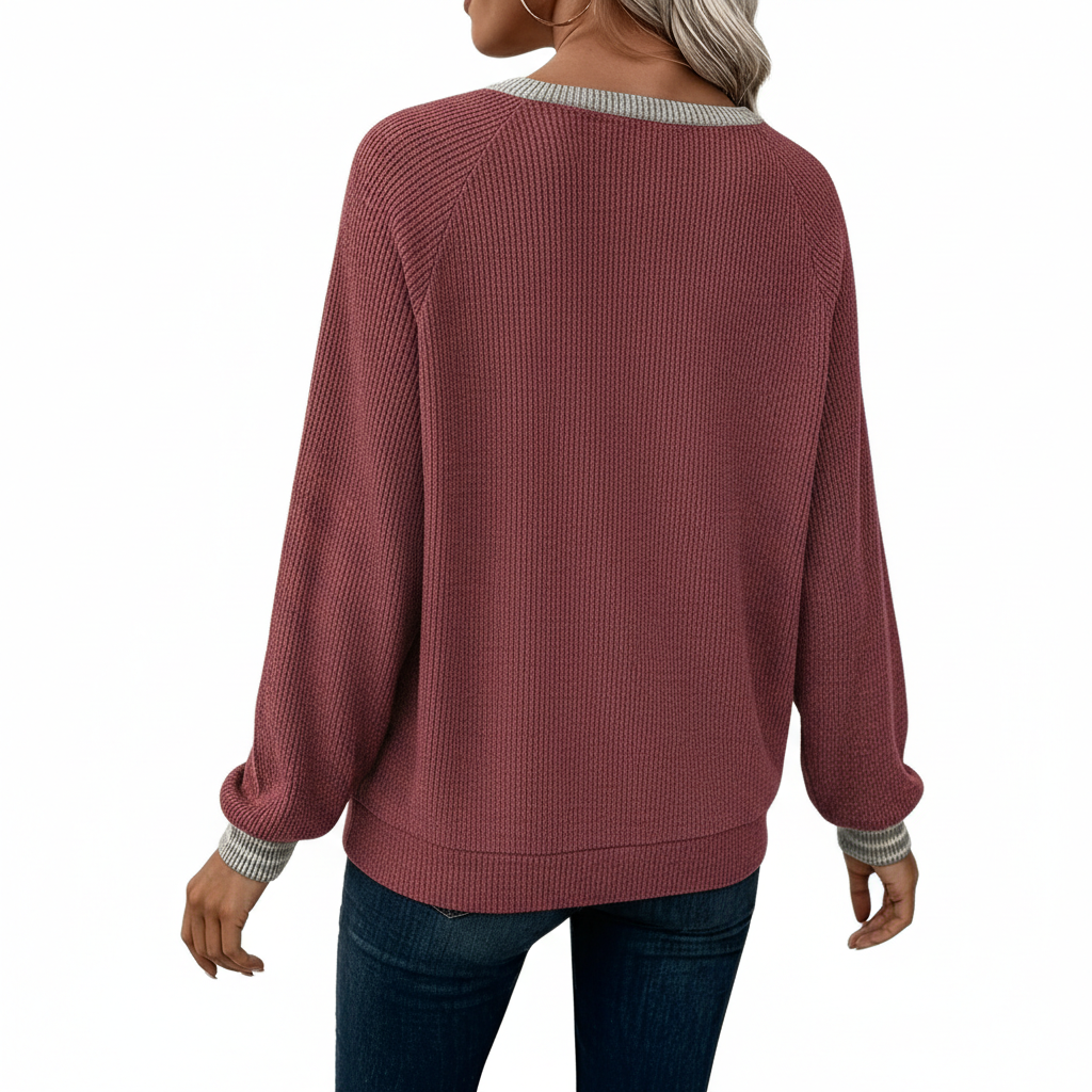 Long Sleeve Shirts With Patchwork Button Detail For Women