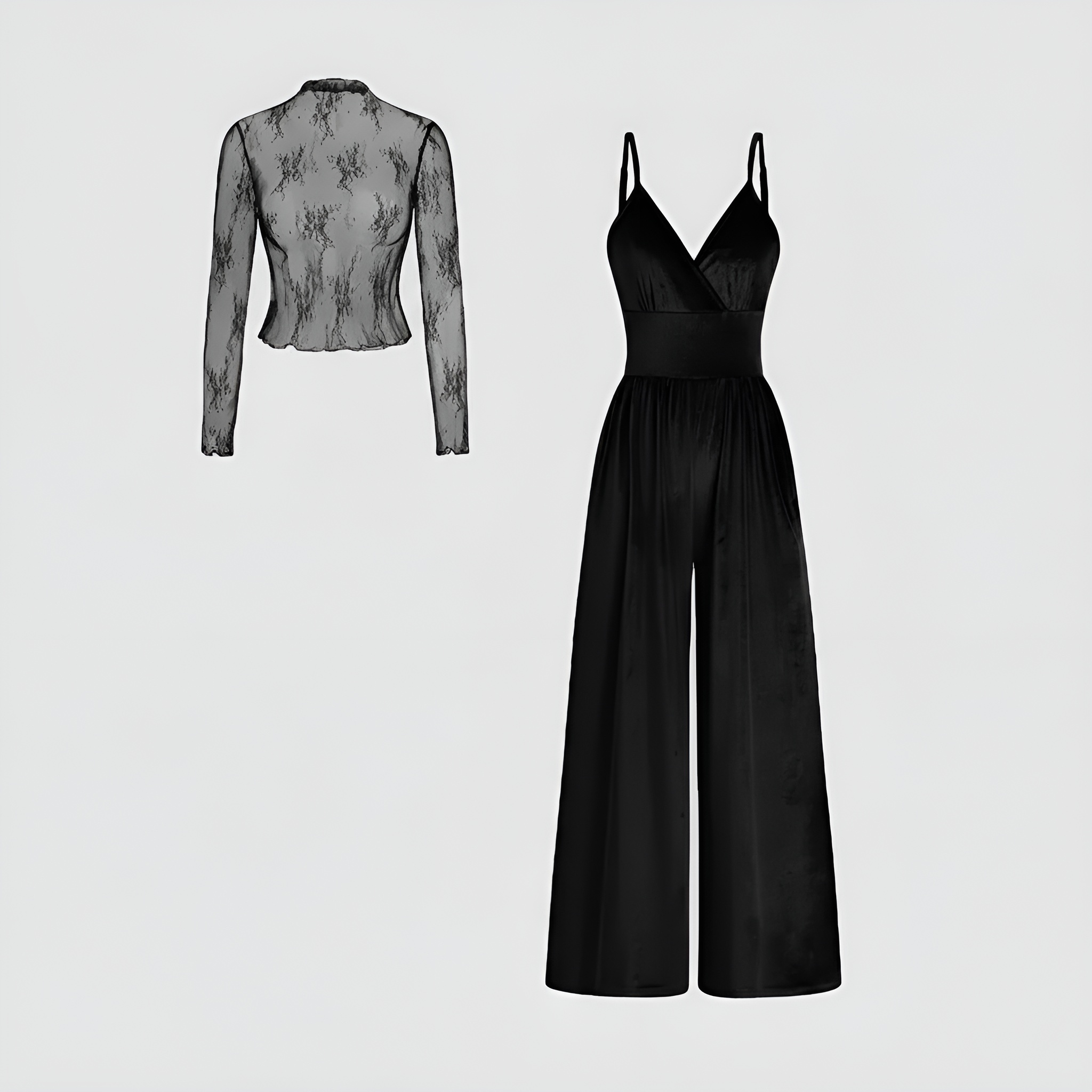 Lace Long Sleeve Tee Jumpsuit Set