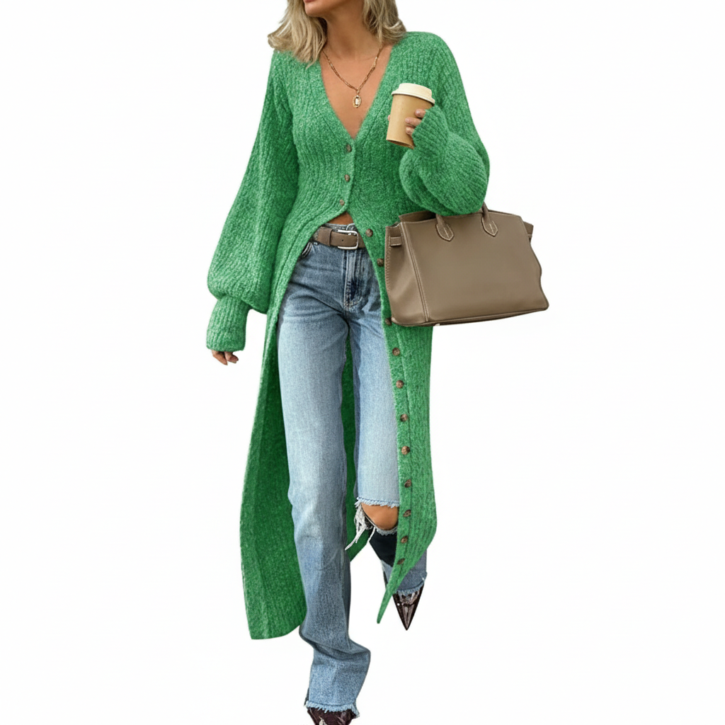 Long Sleeve Button Front Chunky Style Knit Cardigan Sweater Coat