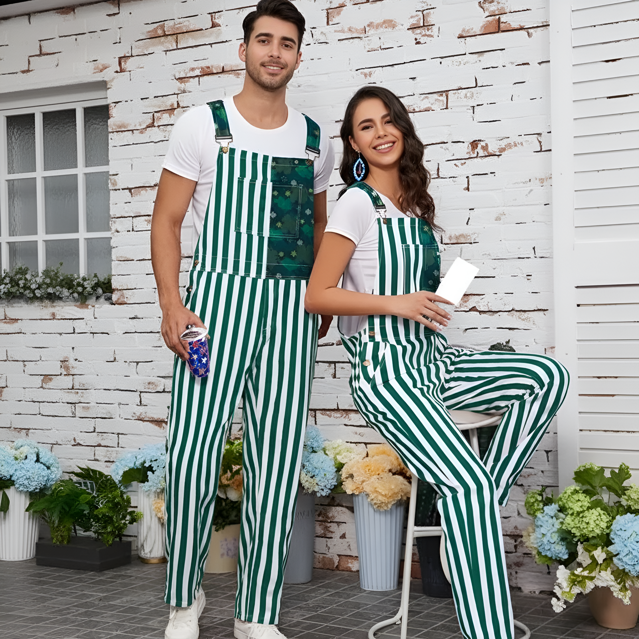 Stripe Denim Jumpsuit With Adjustable Strap