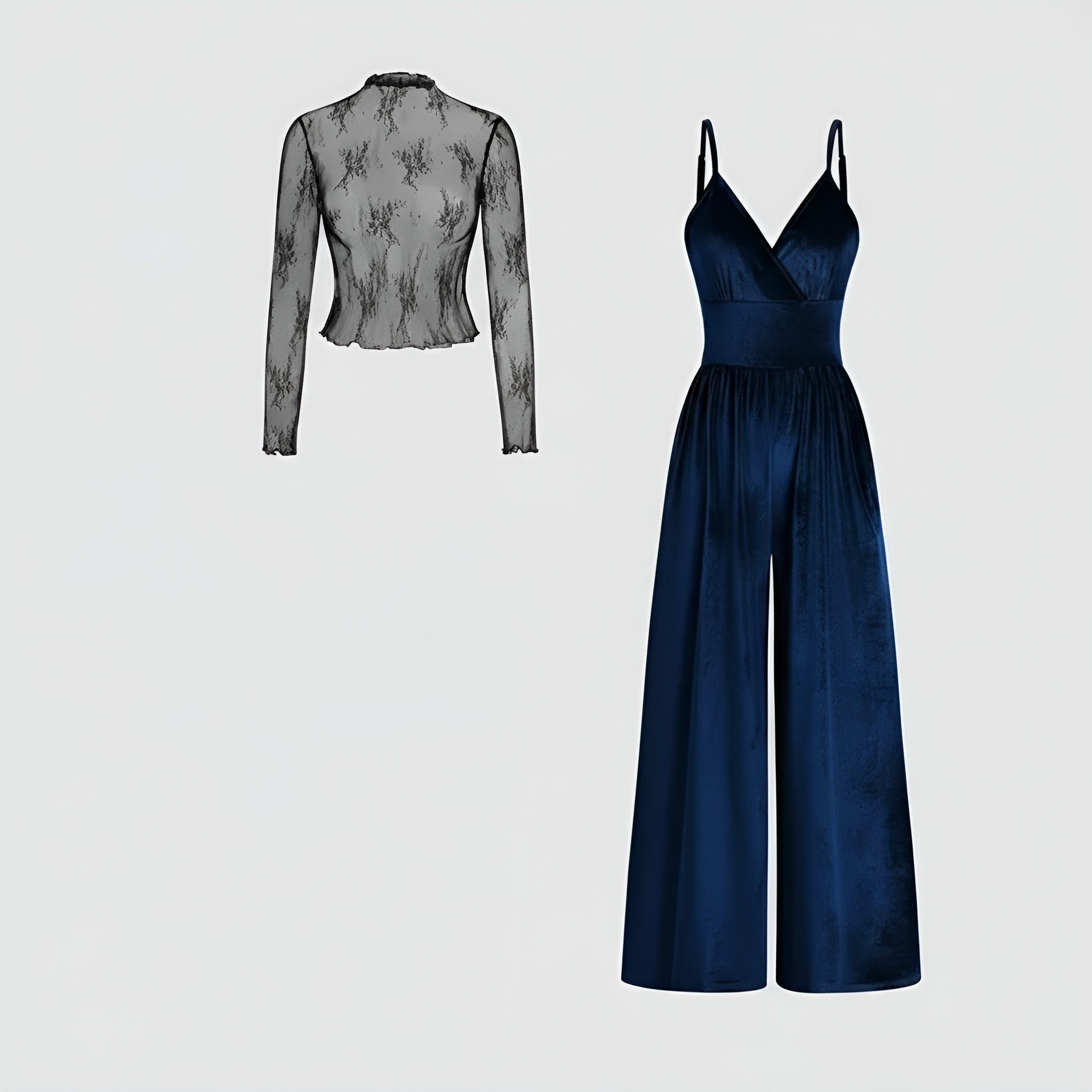 Lace Long Sleeve Tee Jumpsuit Set